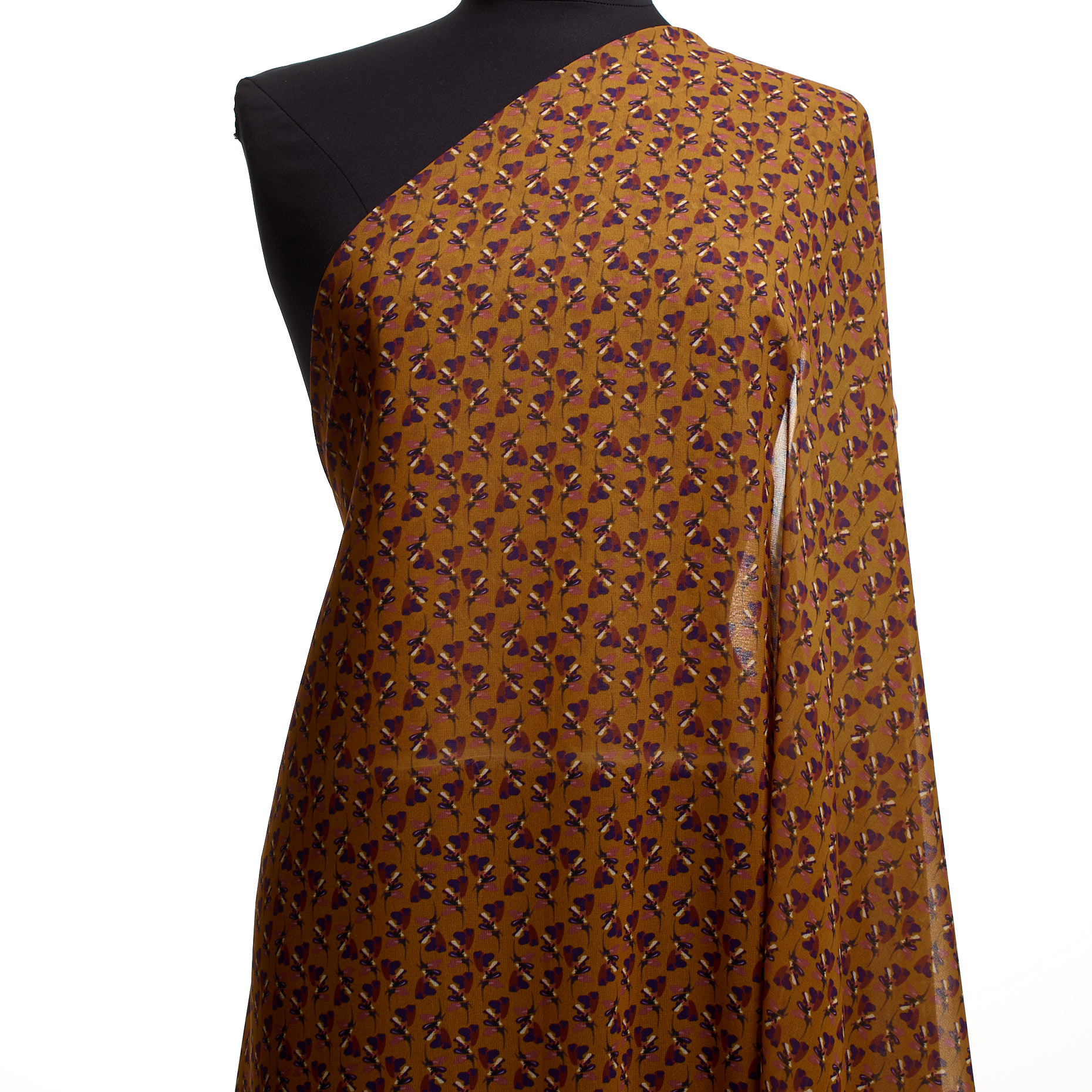 CRÊPE, FLORAL, TRANSPARENT, GOLDEN OCHRE&RAVEN BLACK (F000041279) - Mannequin