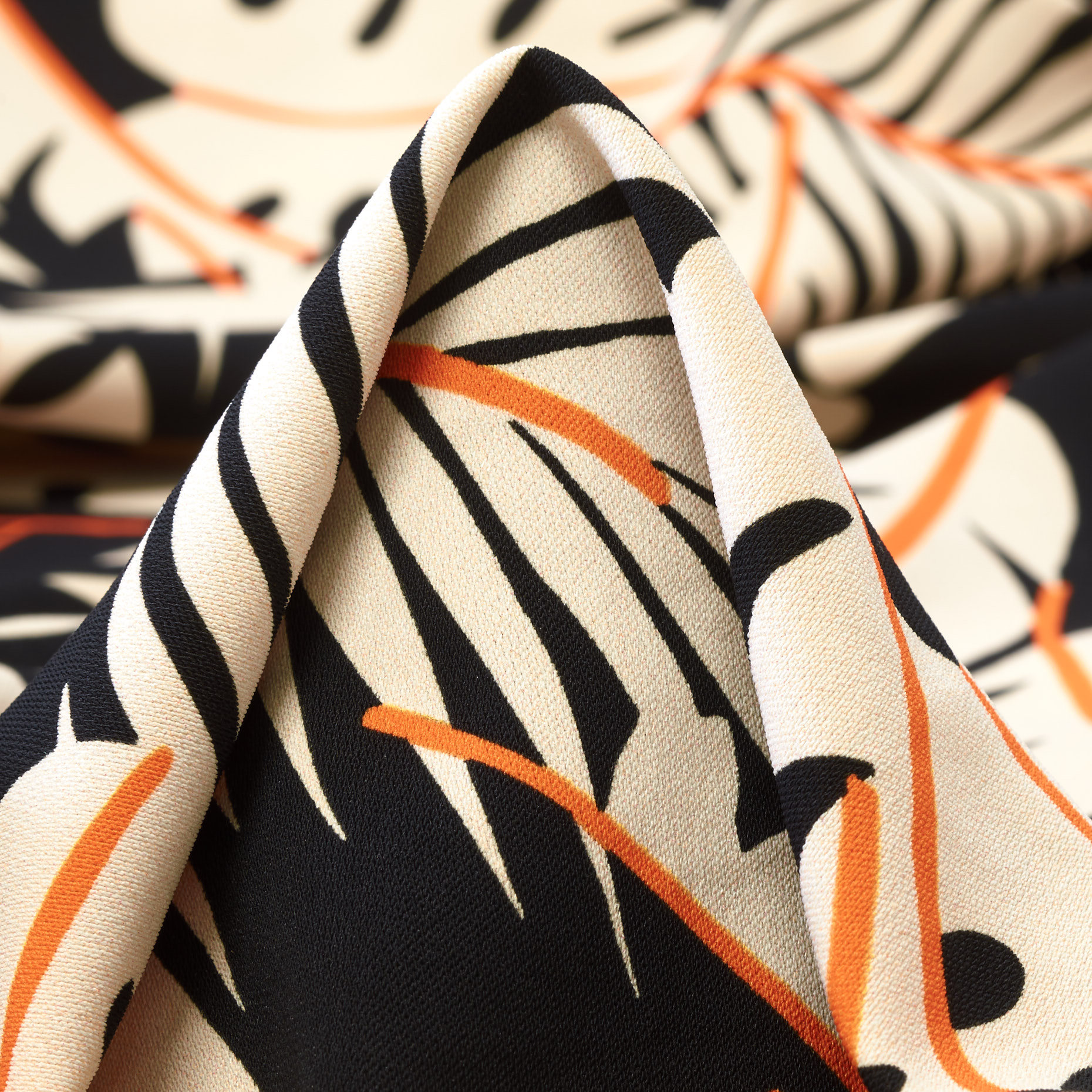 Crêpe, Élastique, Floral, Bone White&Raven Black (F000037545)