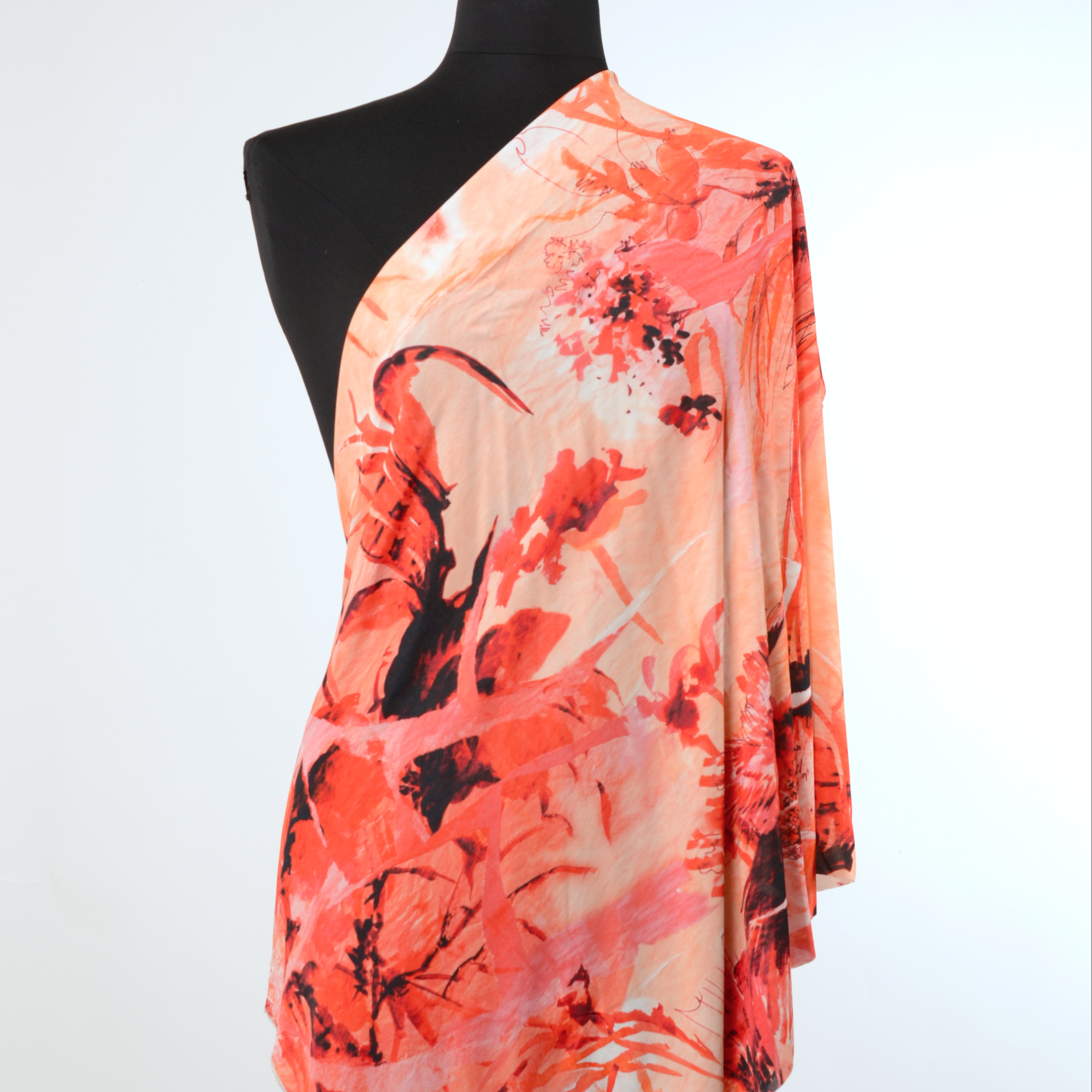 Трикотаж, Вискоза, Принт, Pink Flamingo (F000007868) - Манекен