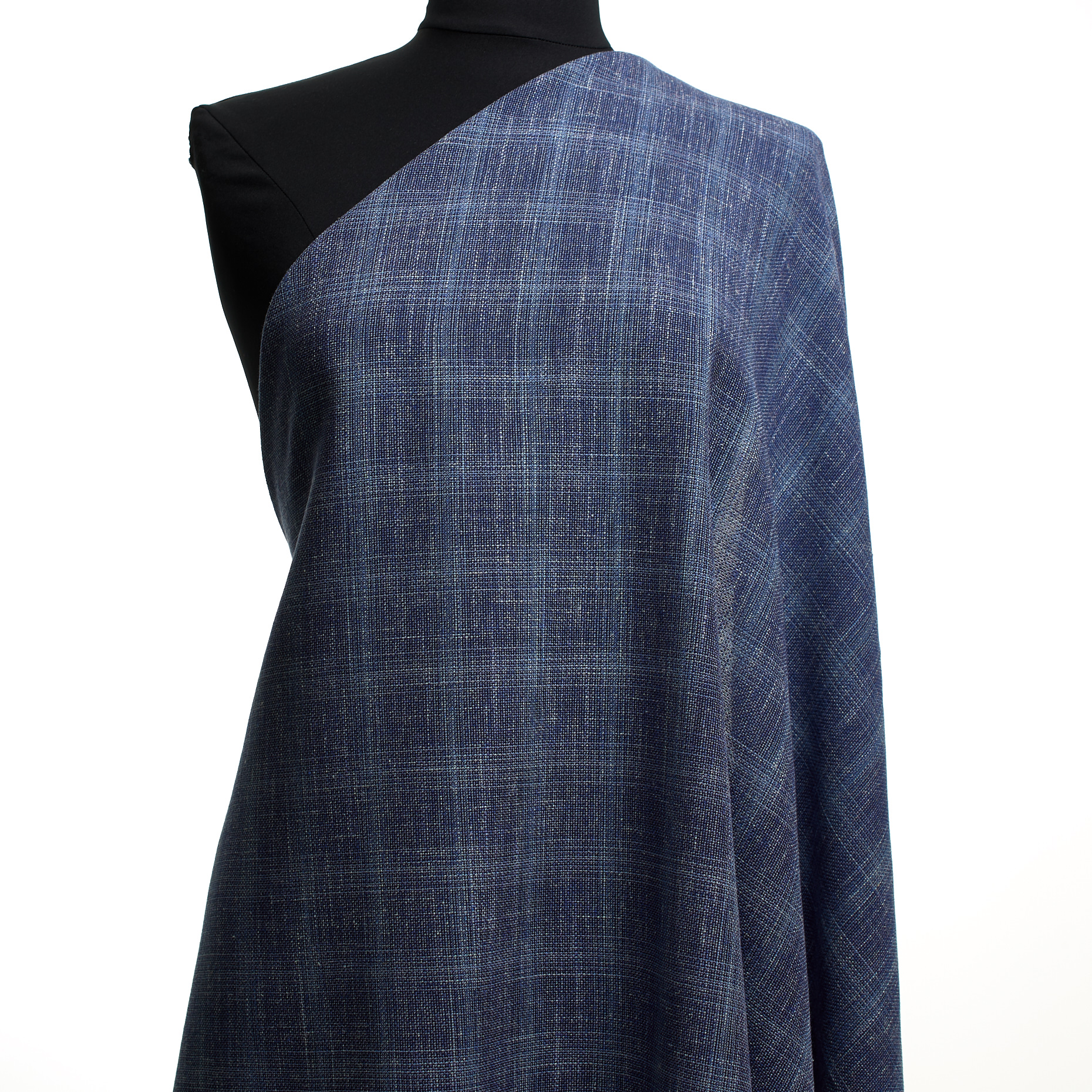 VIRGIN WOOL, LINEN BLEND, CHECK, BLUE INDIGO&BRILLIANT WHITE (F000047940) - Mannequin