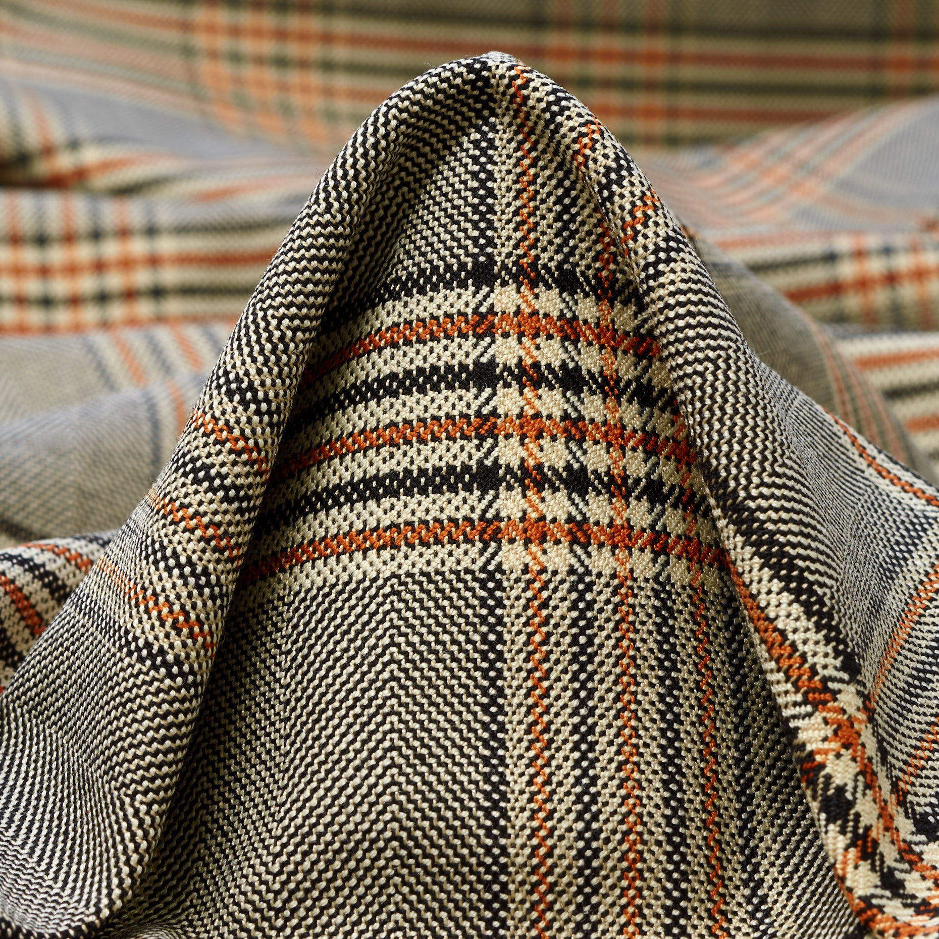 VISCOSE BLEND, CHECK, ELASTIC, GINGER BREAD&IVORY (F000040284)