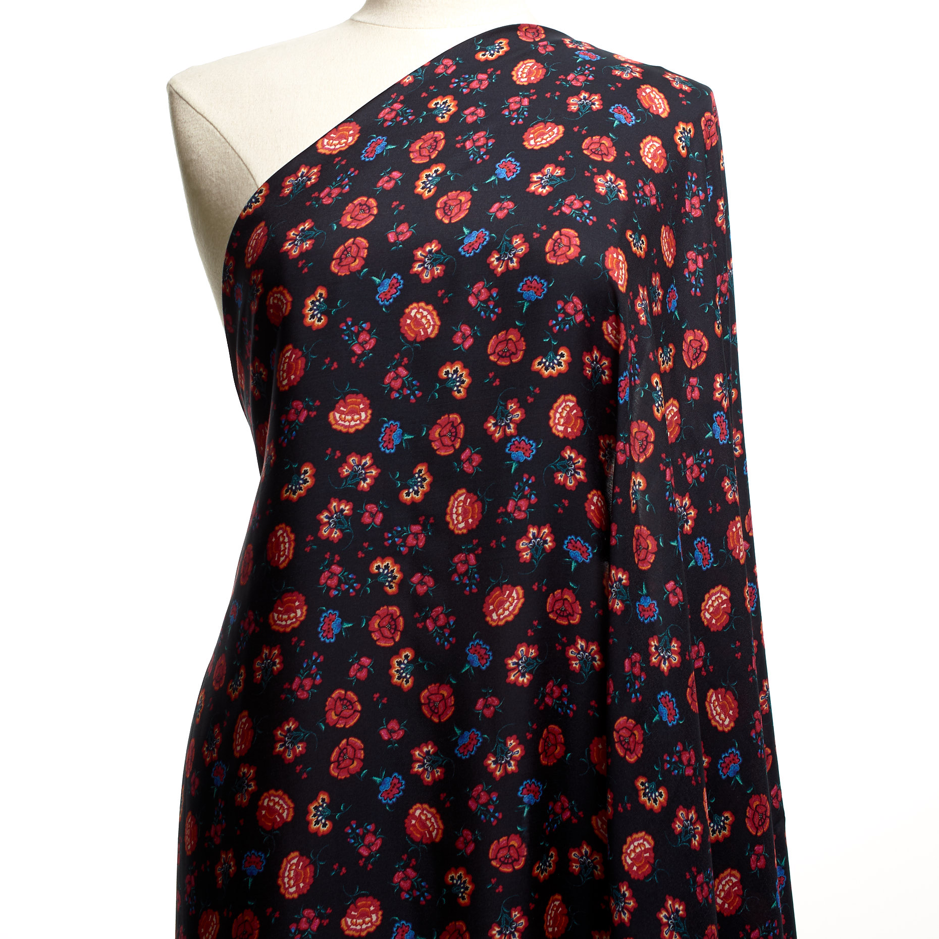 Вискоза, Silk Blend, Цветы, Red Alert&Raven Black (F000040023) - Манекен
