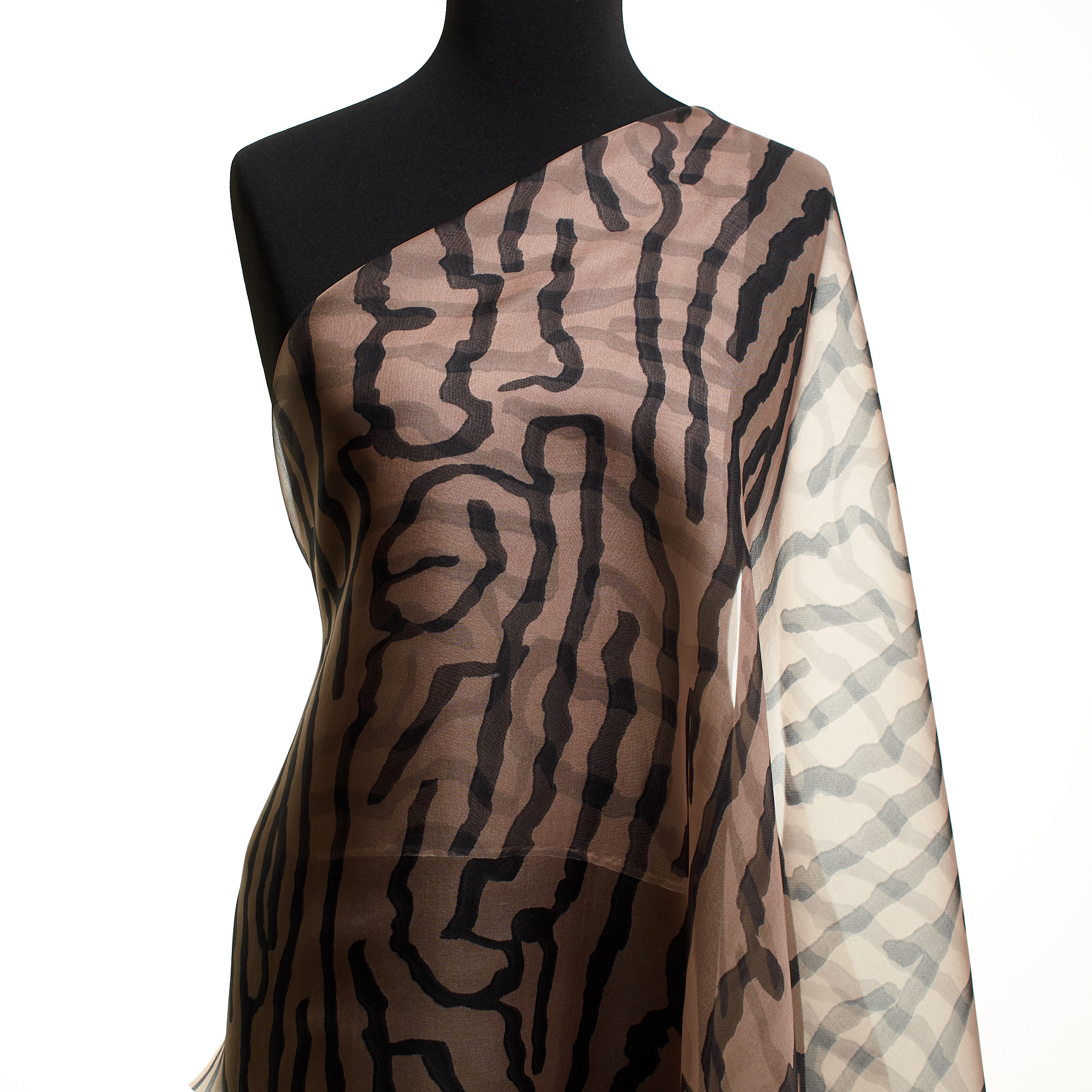 CHIFFON, SILK, PRINTED, ROSEWATER&BLACK OLIVE (F000049285) - Mannequin