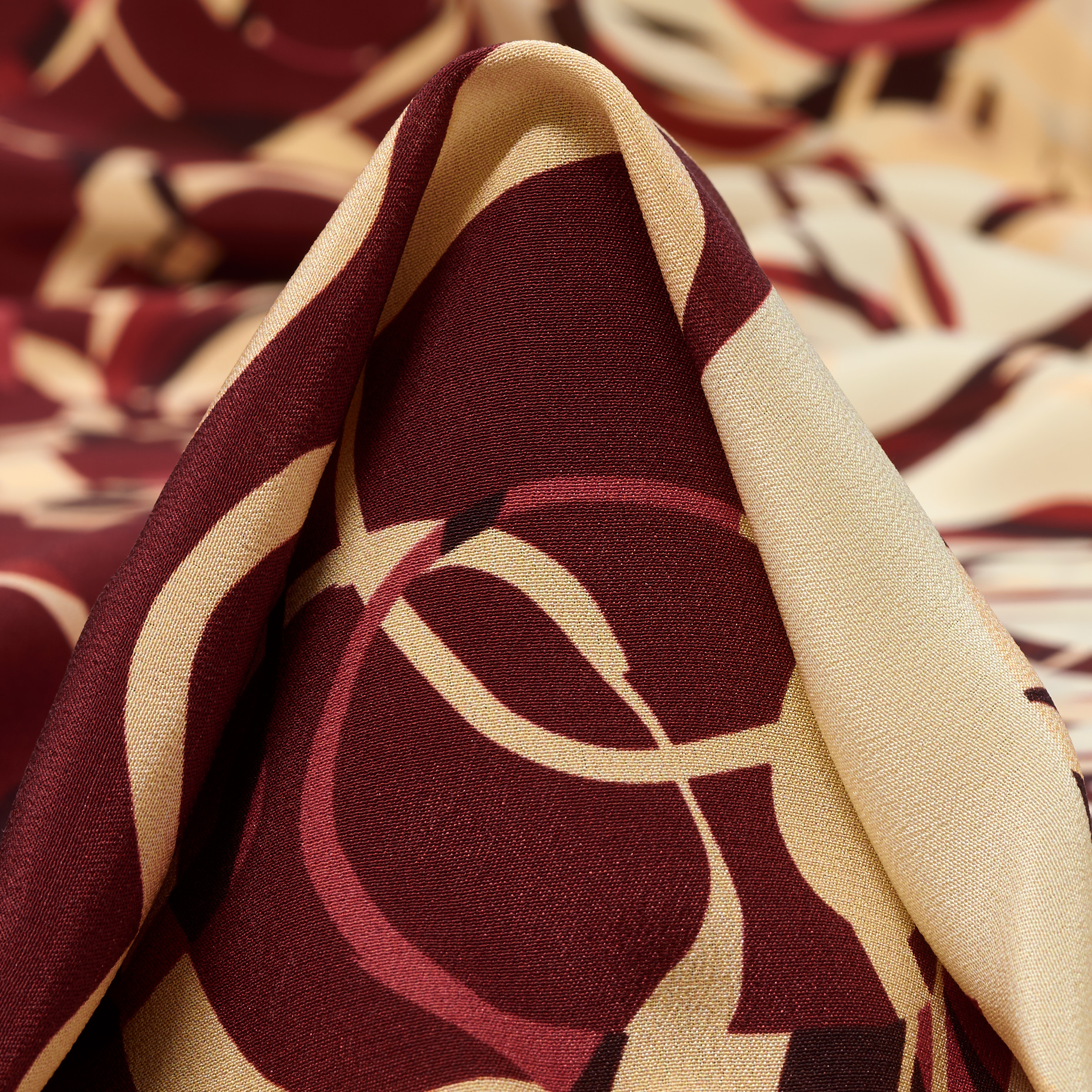 Crêpe, Seide, Bedruckt, Ecru&Cabernet (T0000654)