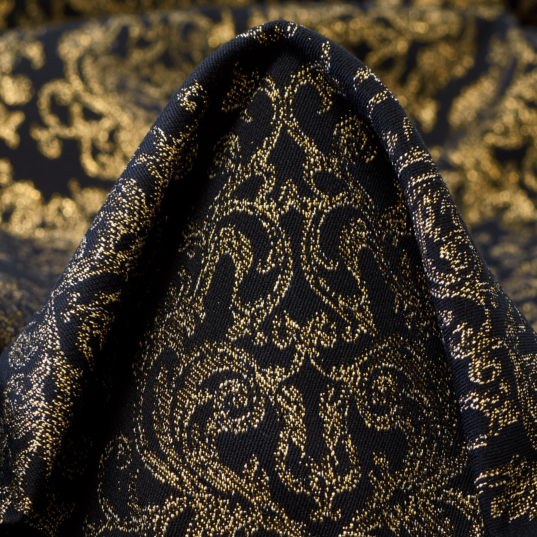Jacquard, Cotone, Stretch, Raven Black&Vintage Gold