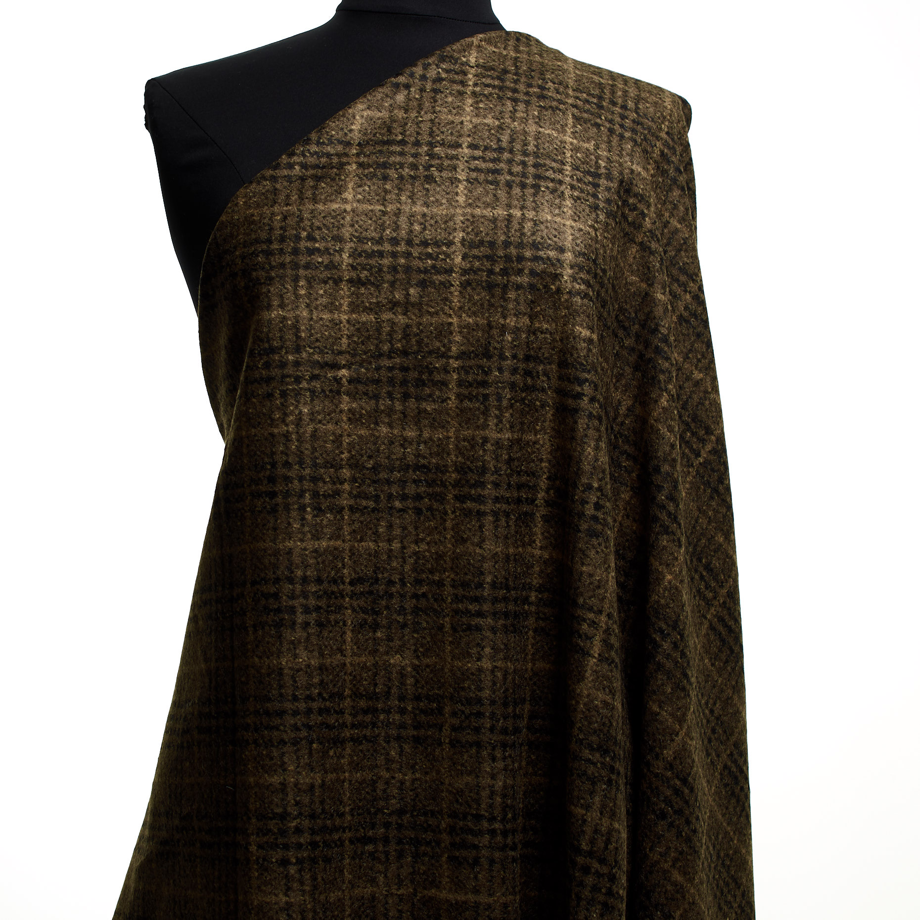 Фланель, Шерсть Смесовая, Клетка, Iced Coffee&Raven Black (F000044192) - Манекен