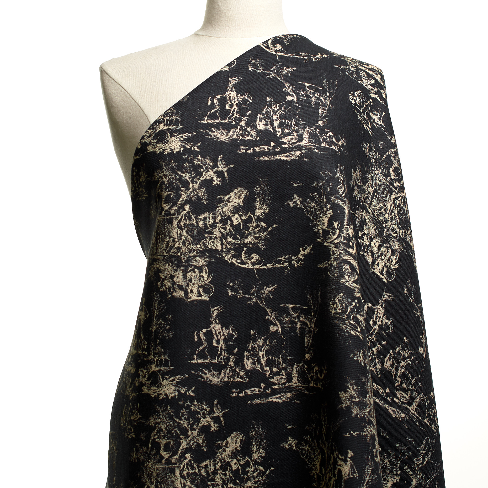 TWILL, LINEN, TOILE DE JOUY, ANTIQUE WHITE&JET BLACK (T0000718) - Mannequin