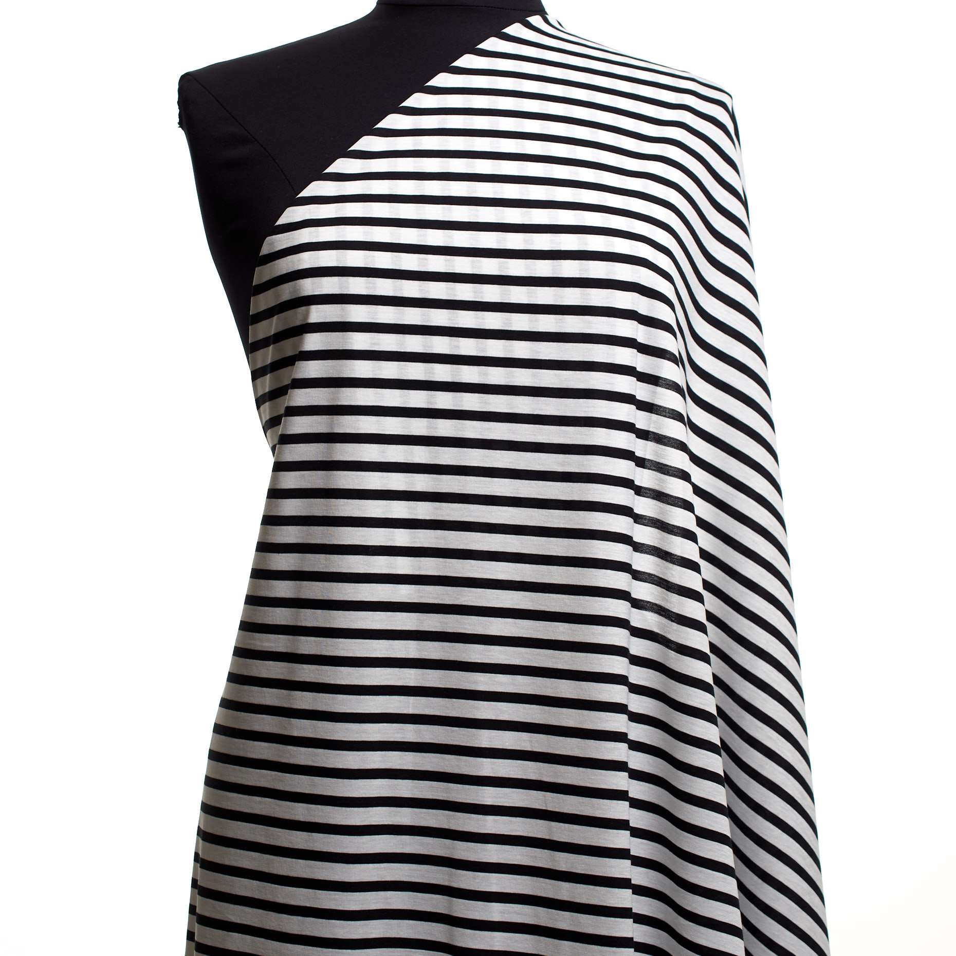 Single Jersey, Coton, Rayé, Raven Black&Snow White (F000042906) - Mannequin