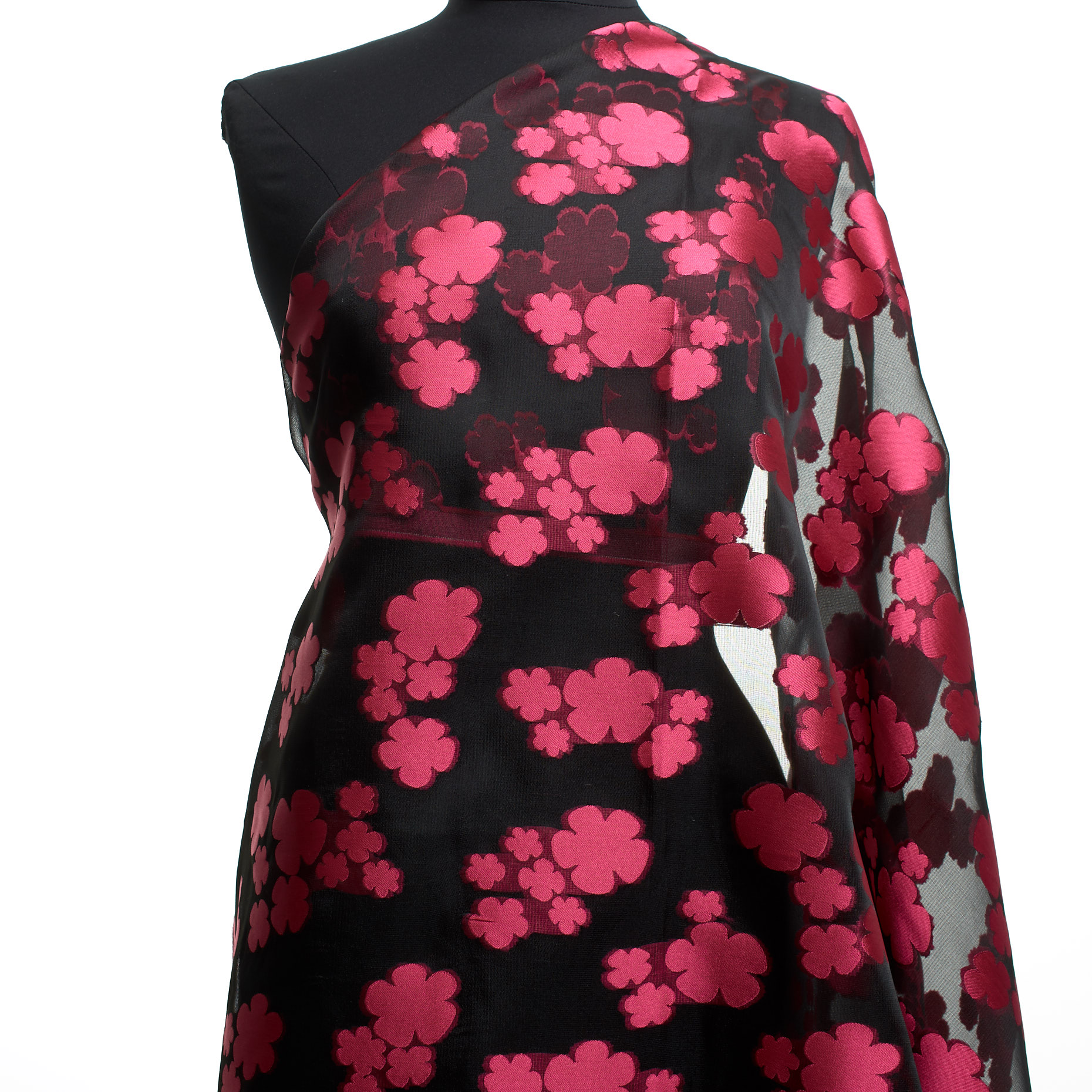 Żakard, Organza, Kwiatowy, Raspberry (F000037308) - Manekin