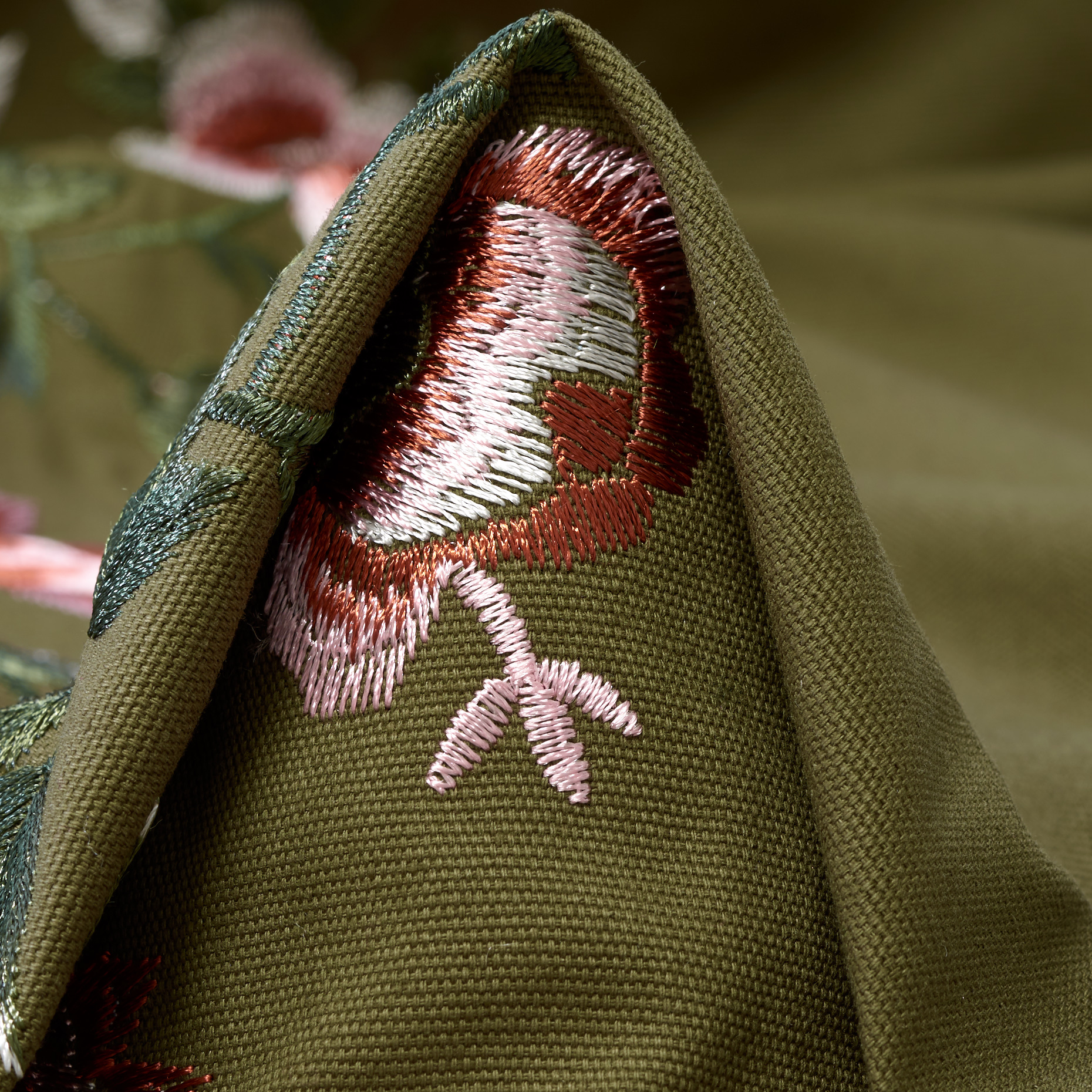 CANVAS, COTTON, EMBROIDERED, DARK OLIVE&GINGER SPICE (F000048758)