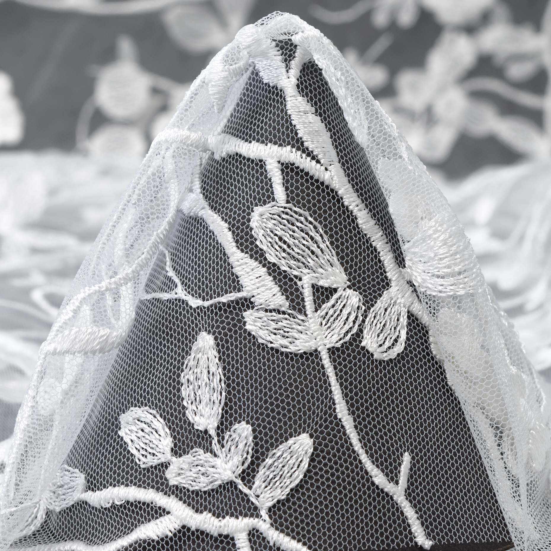 Tulle, Brodé, Floral, Brilliant White (F000047190)