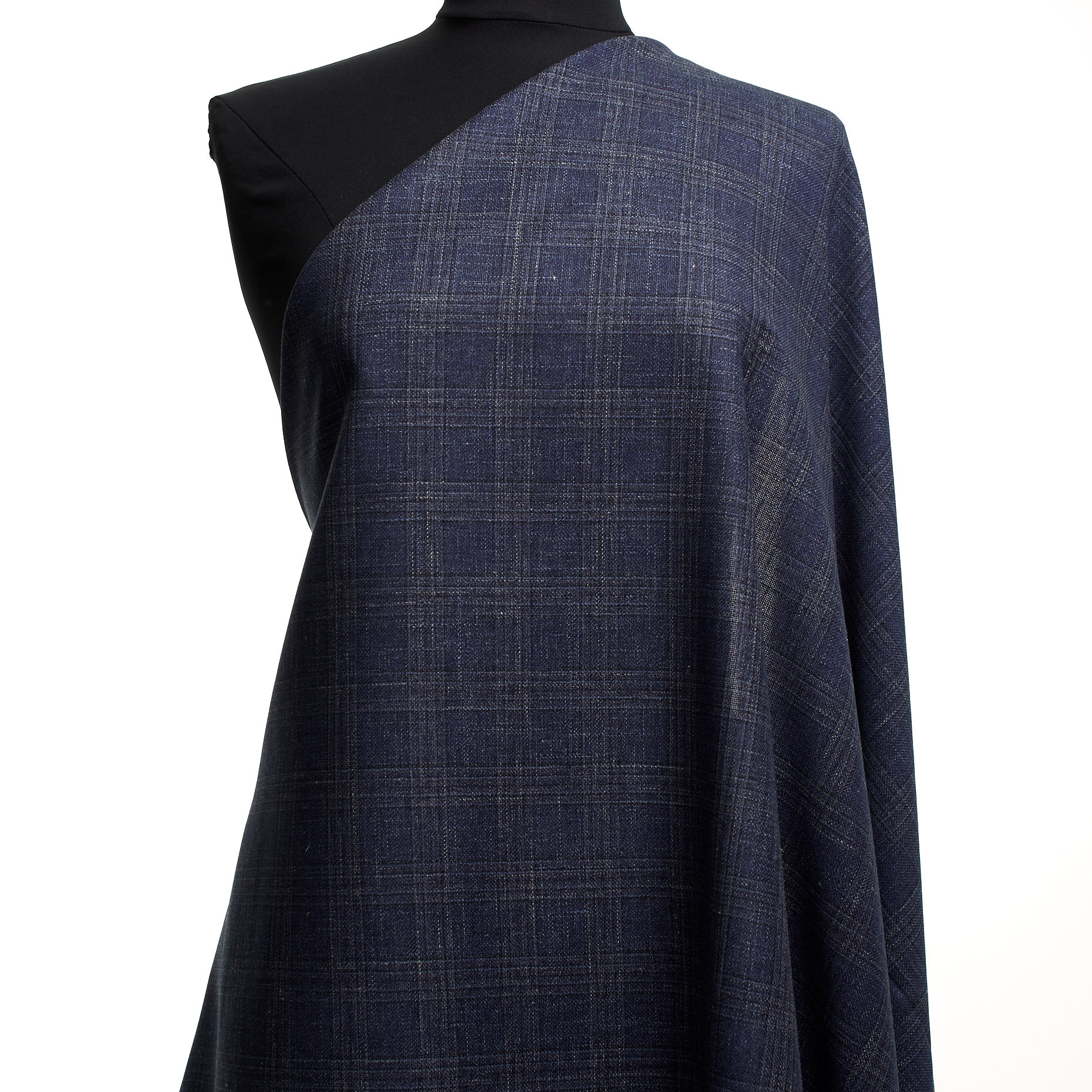 COOL WOOL, LINEN BLEND, CHECK, BLUE INDIGO (F000044442) - Mannequin