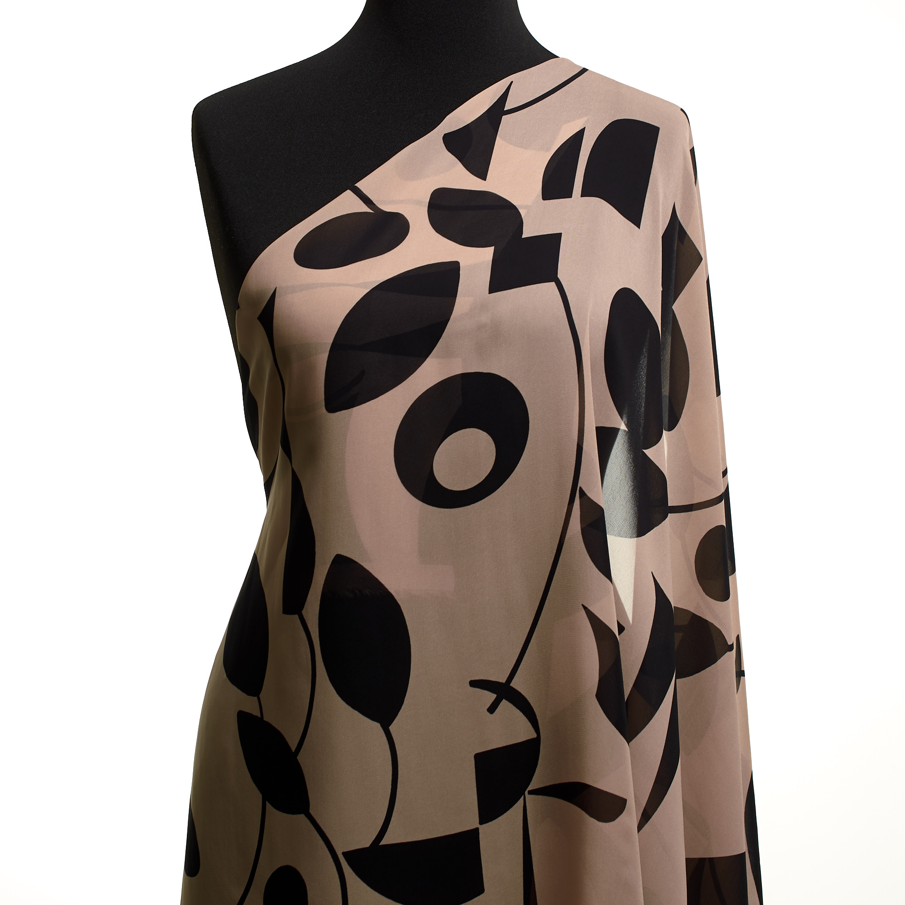 CHIFFON, VISCOSE, PRINTED, PEACH WHIP&JET BLACK (F000049143) - Mannequin