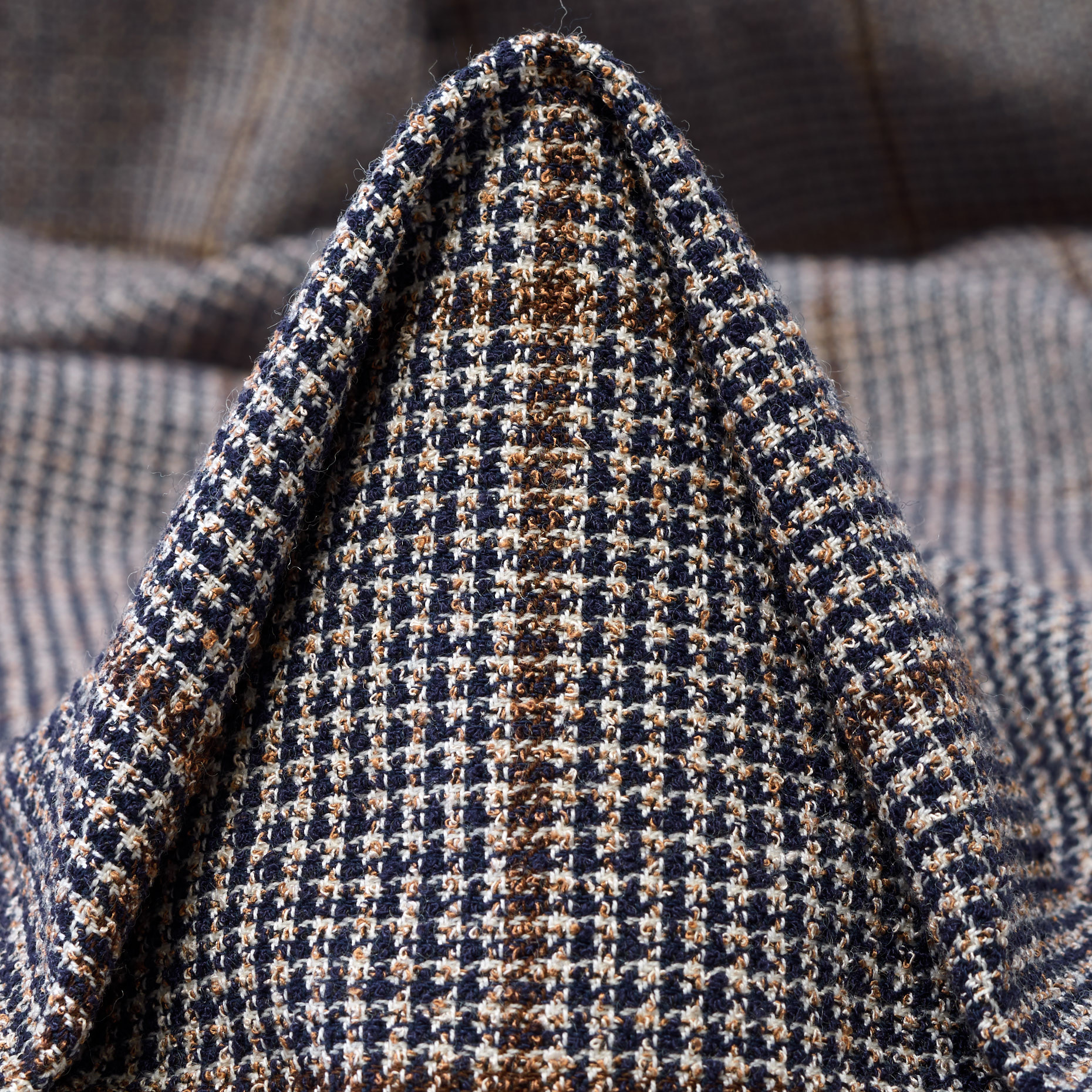 VISCOSE BLEND, COTTON BLEND, CHECK, OYSTER GRAY&BLUE INDIGO (F000045279)