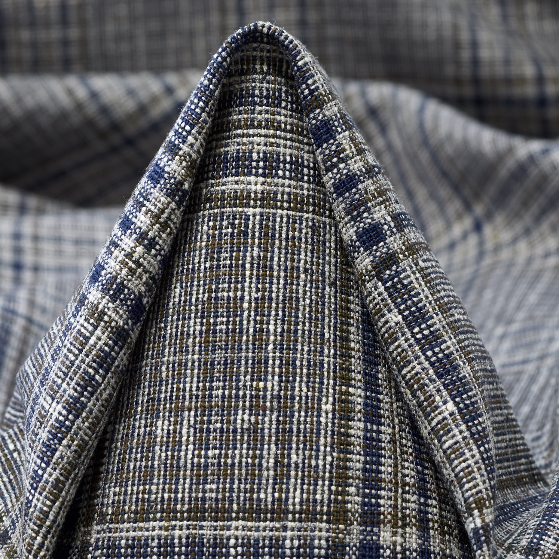 WOOL, SILK BLEND, CHECK, COVERT GREEN&BLUE INDIGO (F000044766)