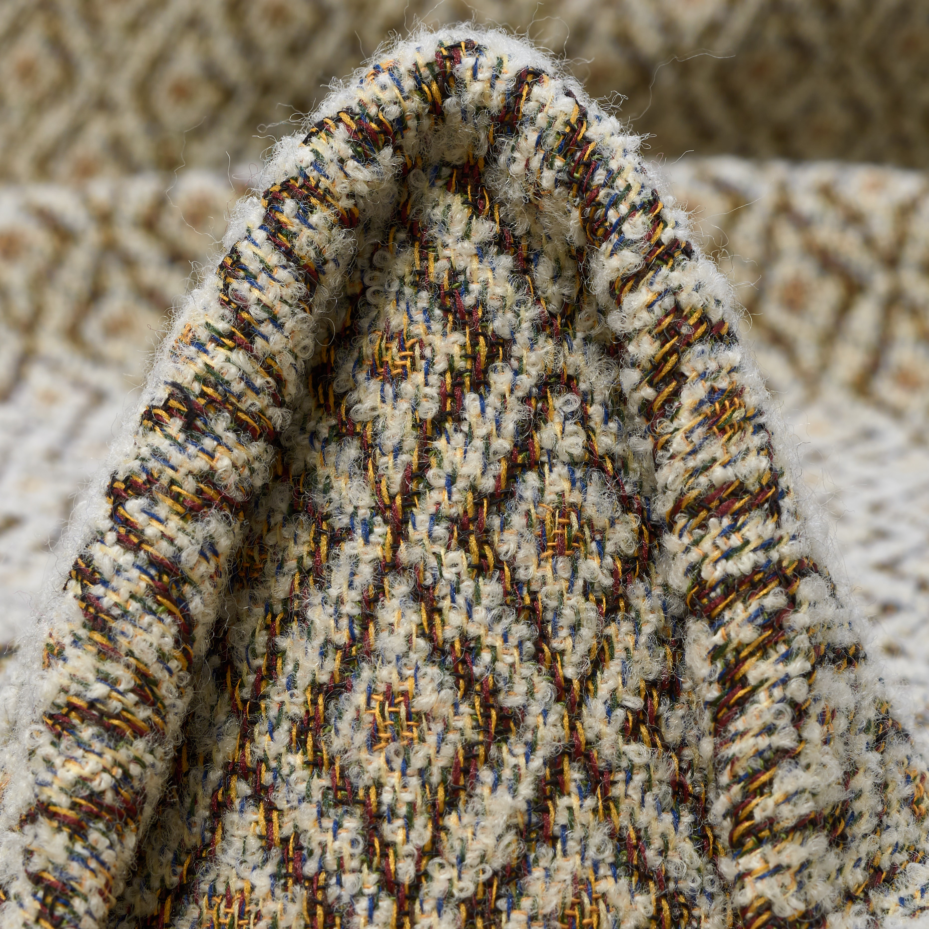 JACQUARD, COTTON BLEND, GEOMETRIC DESIGN, OYSTER MUSHROOM