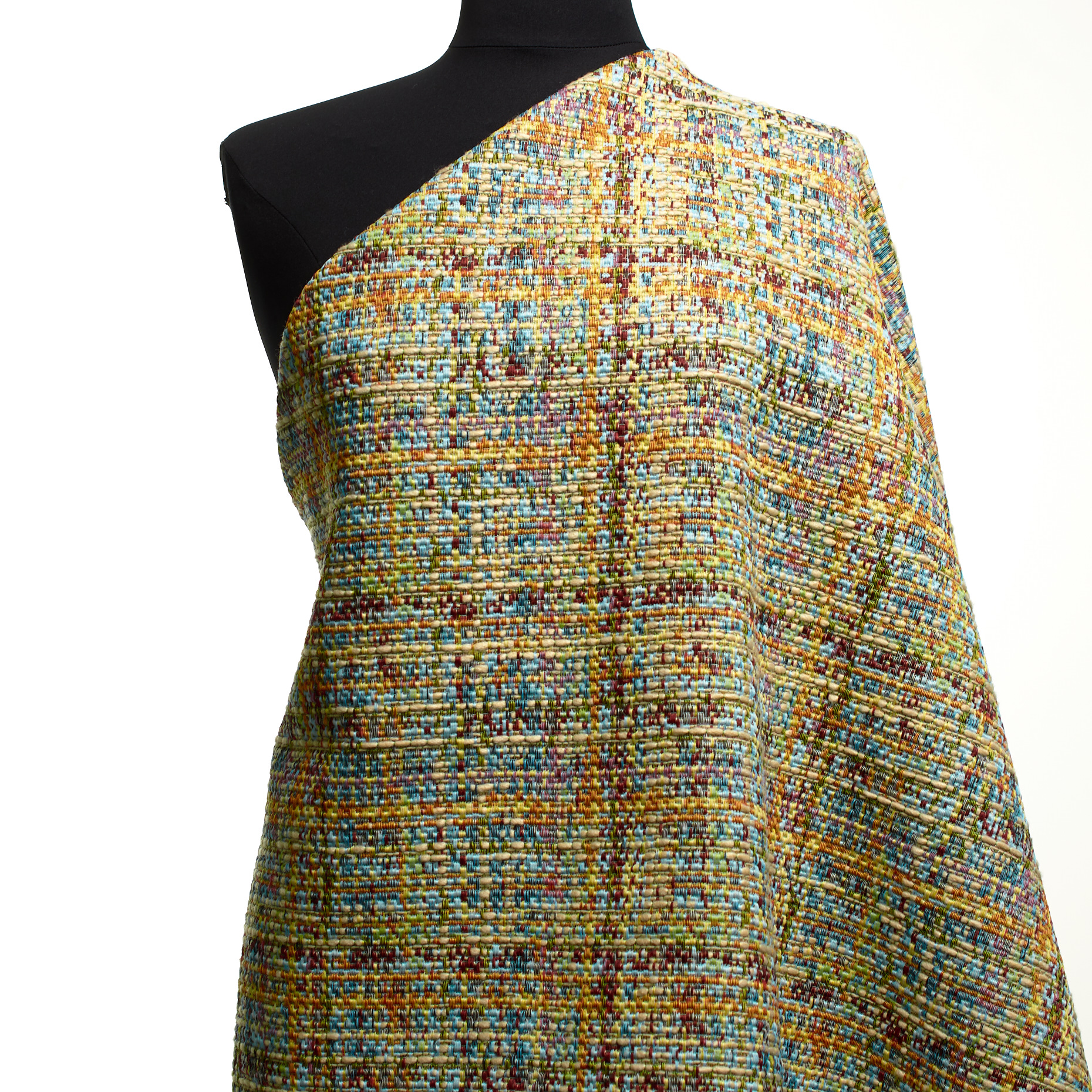 Jacquard, Algodón Mix, Tela Gata, Antique White&Crystal Blue (P000004530) - Maniquí