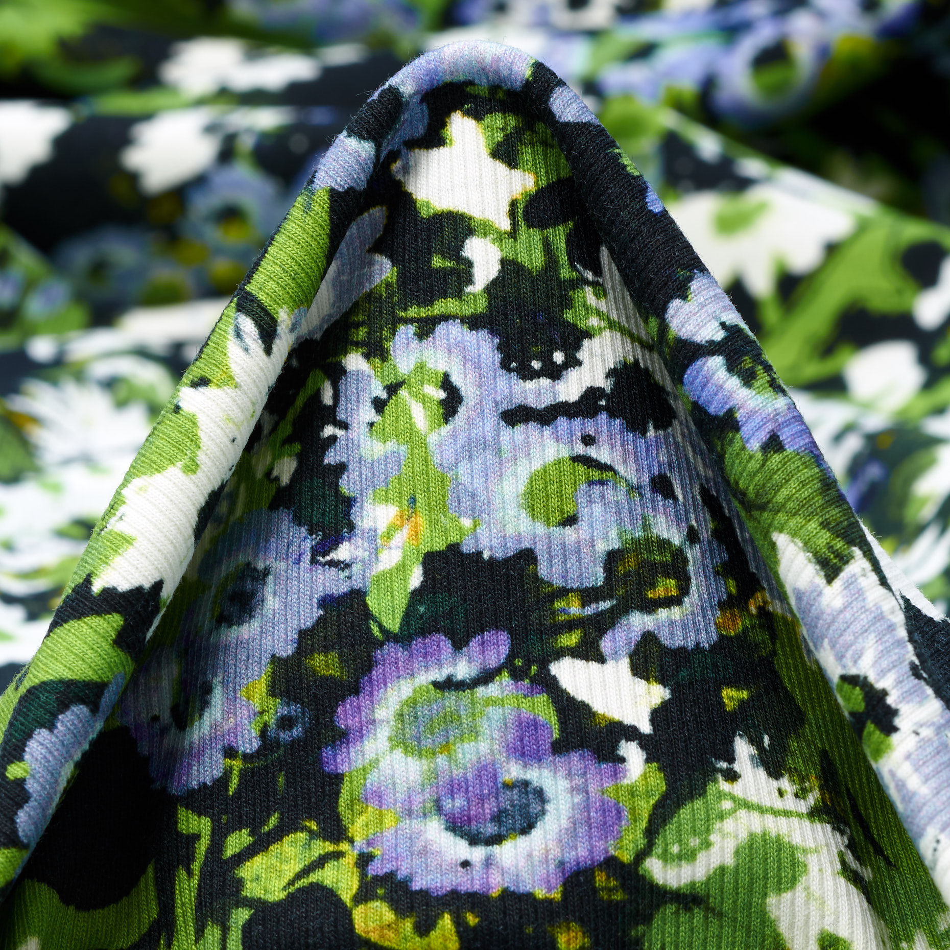 Rippjersey, Bedruckt, Floral, Grasshopper&Cornflower (F000042757)