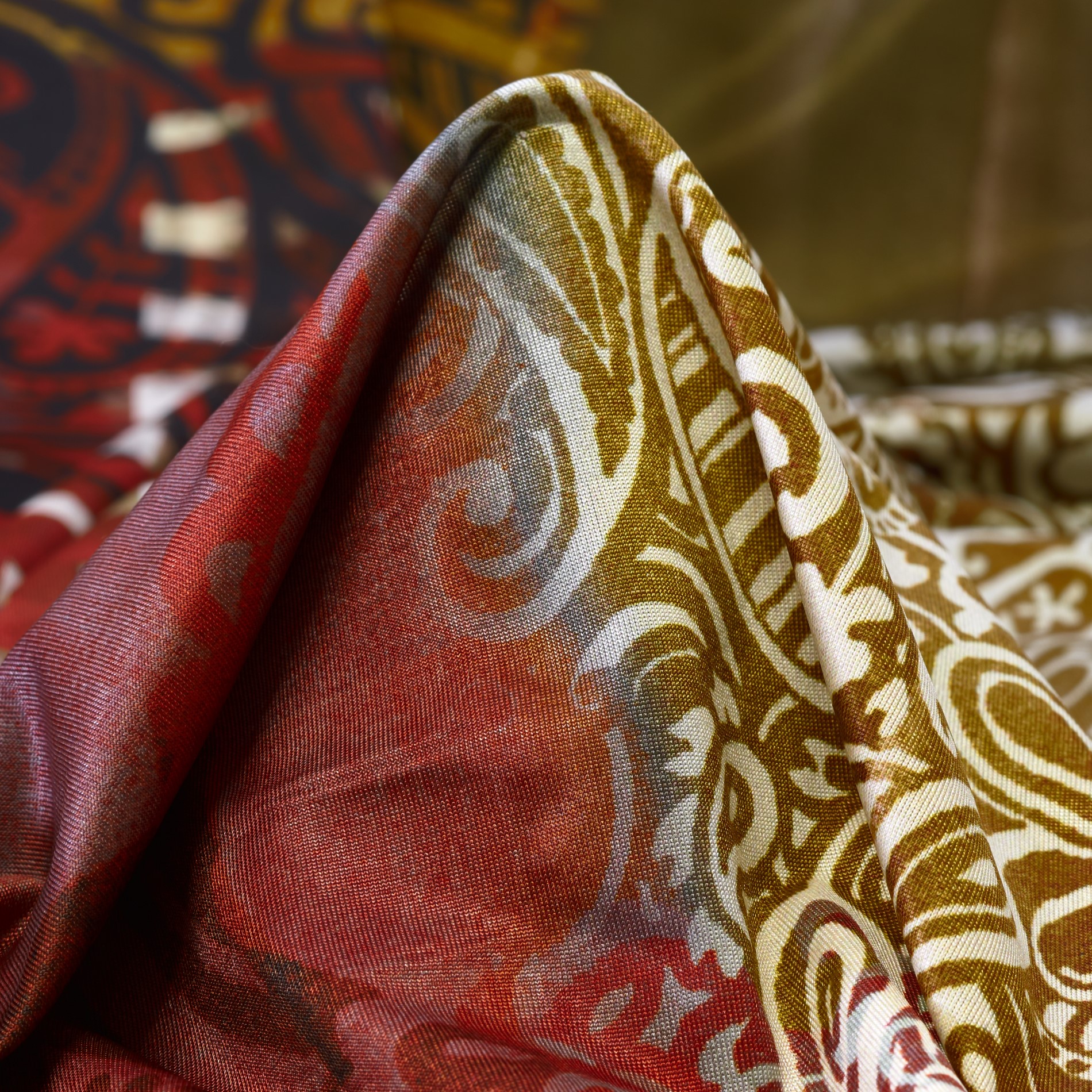 Single Jersey, Paisley, Burnt Olive&Raspberry (F000031213)