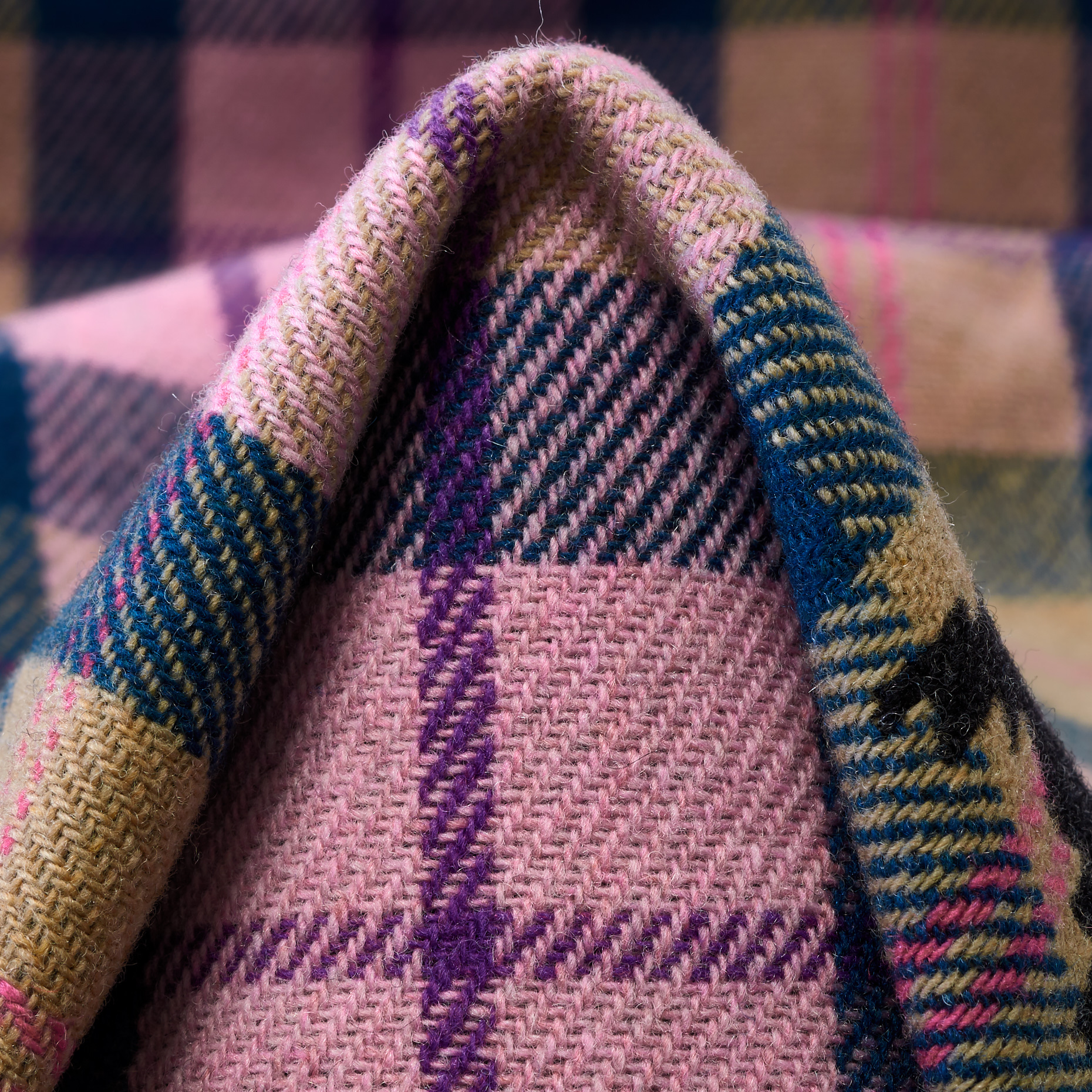 DOUBLE, VIRGIN WOOL, CHECK, MAUVE CHALK&EVERGLADE (F000047100)