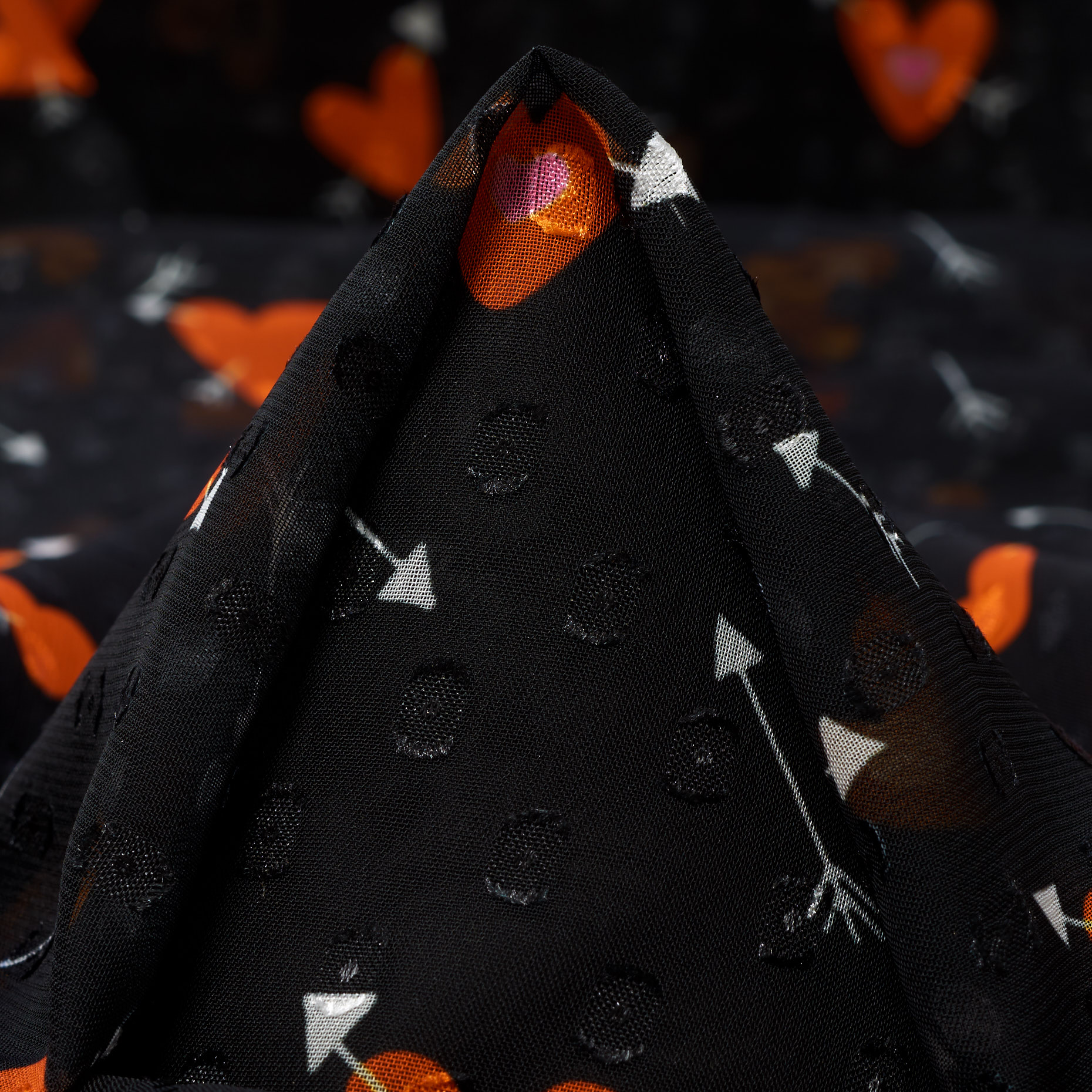 Chifón, Fil Coupé, Estampado, Red Alert&Raven Black (F000041395)