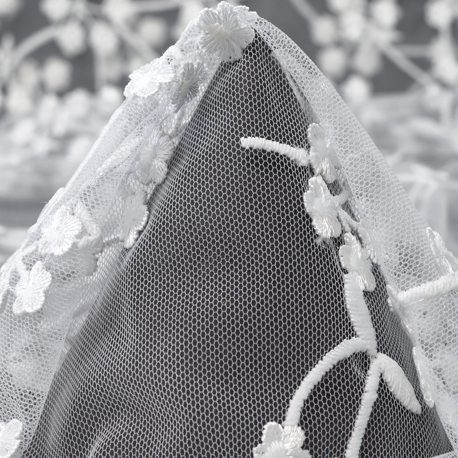 Tulle, Brodé, Floral, Brilliant White (F000047176)