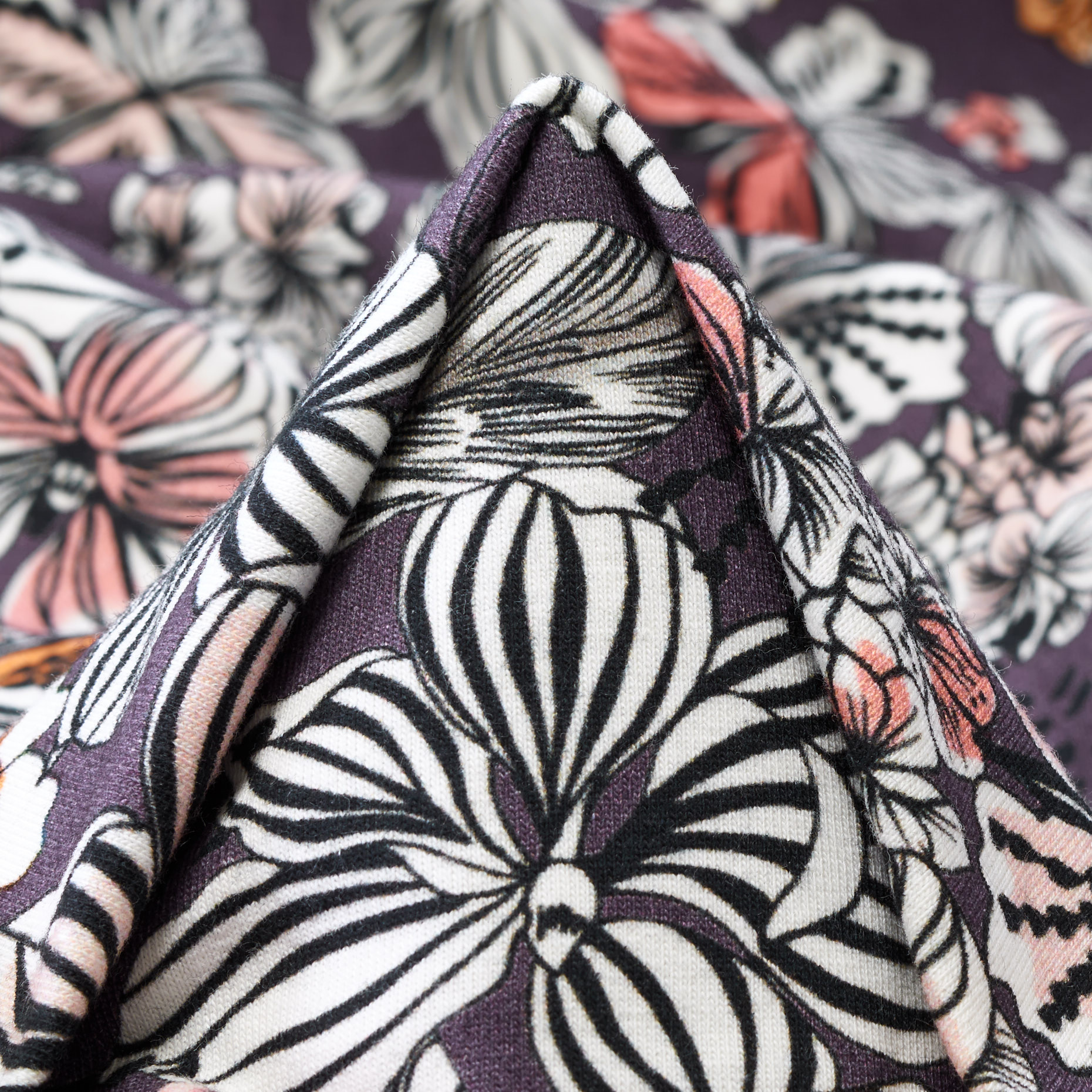 JERSEY, COTTON, PRINTED, SUN KISSED CORAL