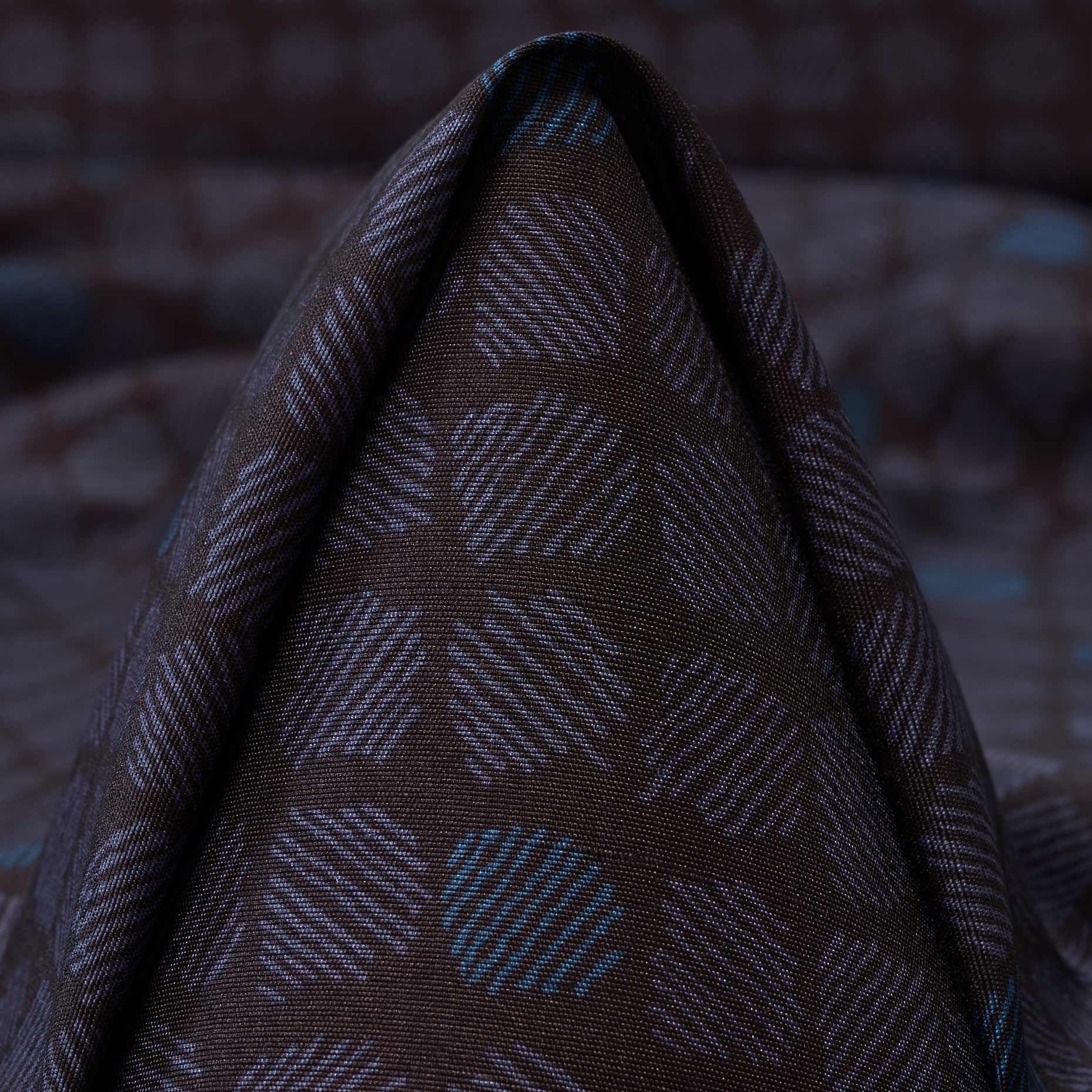 SILK, PRINTED, JET BLACK&CROWN BLUE