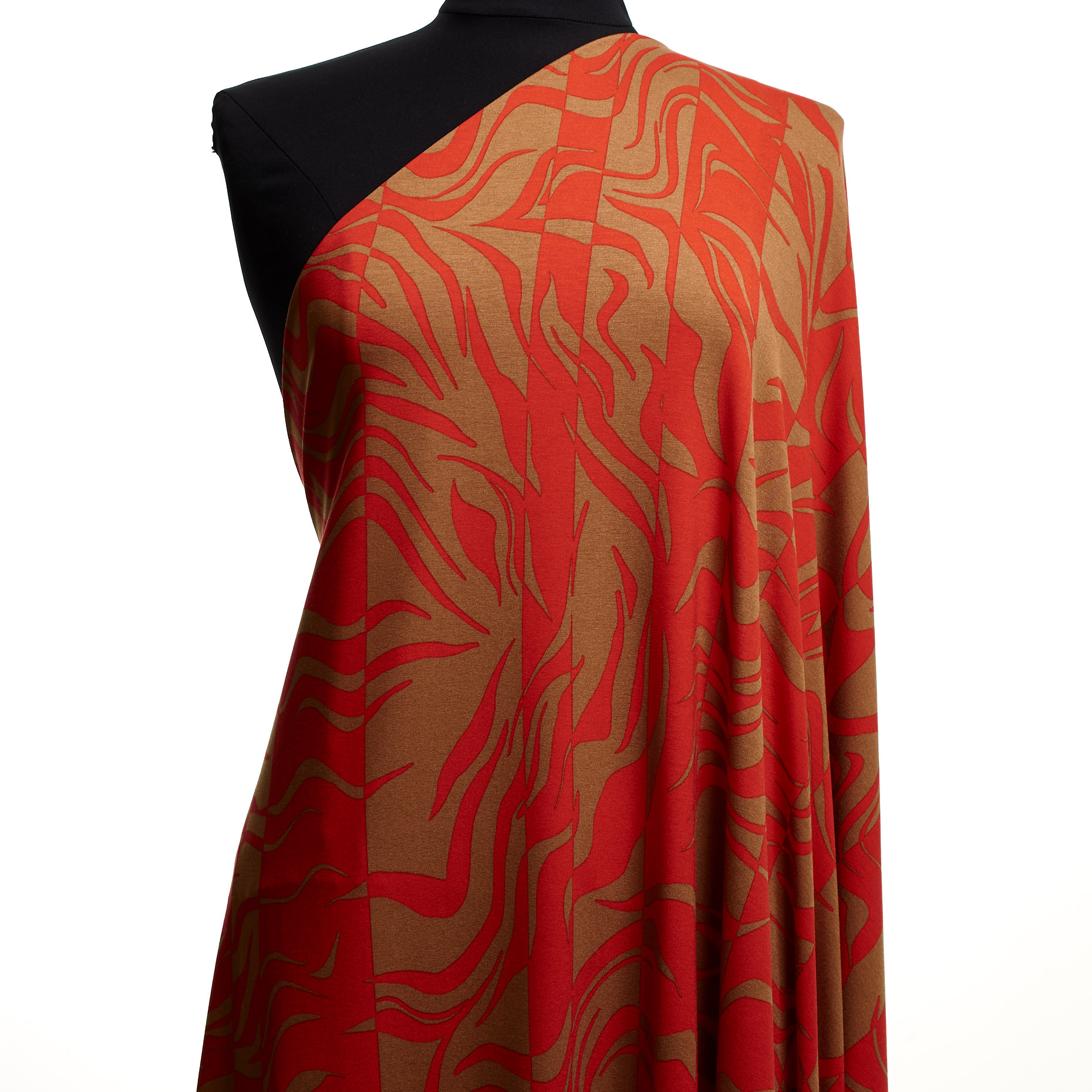 SINGLE JERSEY, VISCOSE, PRINTED, HIBISCUS&TOBACCO BROWN (F000043815) - Mannequin