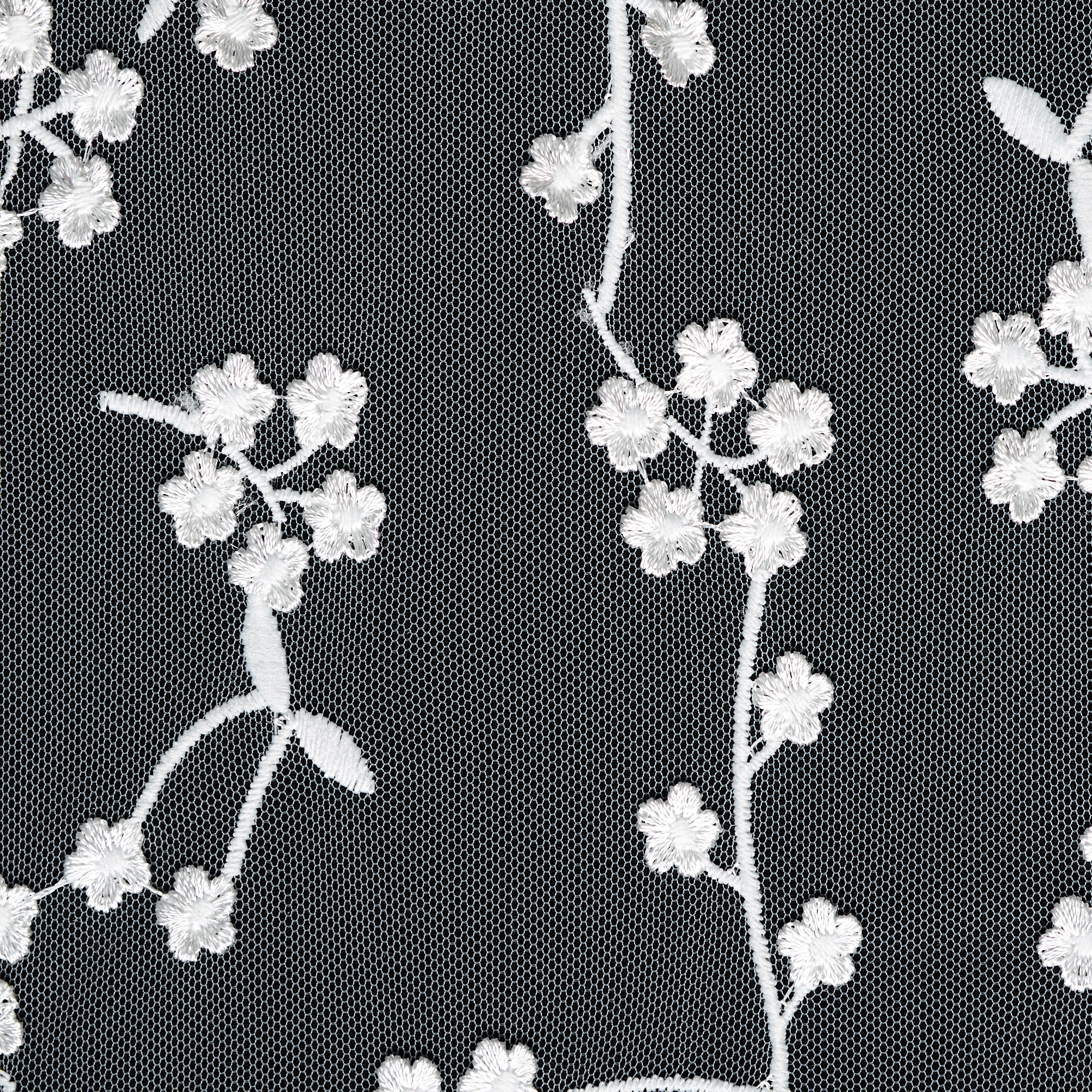 Tüll, Bestickt, Floral, Brilliant White (F000047176) - Gewebe