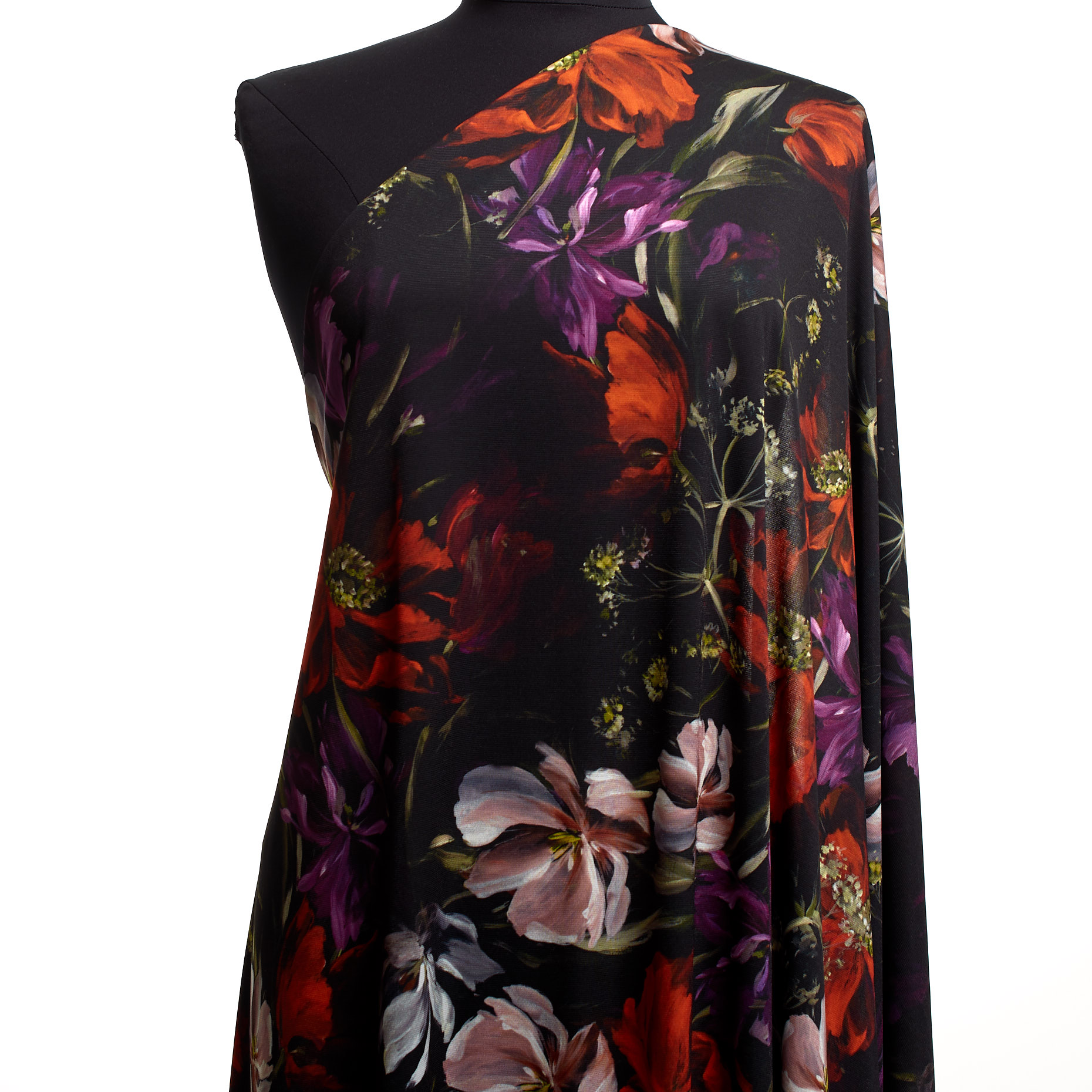 Техно Джерси, Принт, Высокая Эластичность, Summer Fig&Raven Black (F000041475) - Манекен