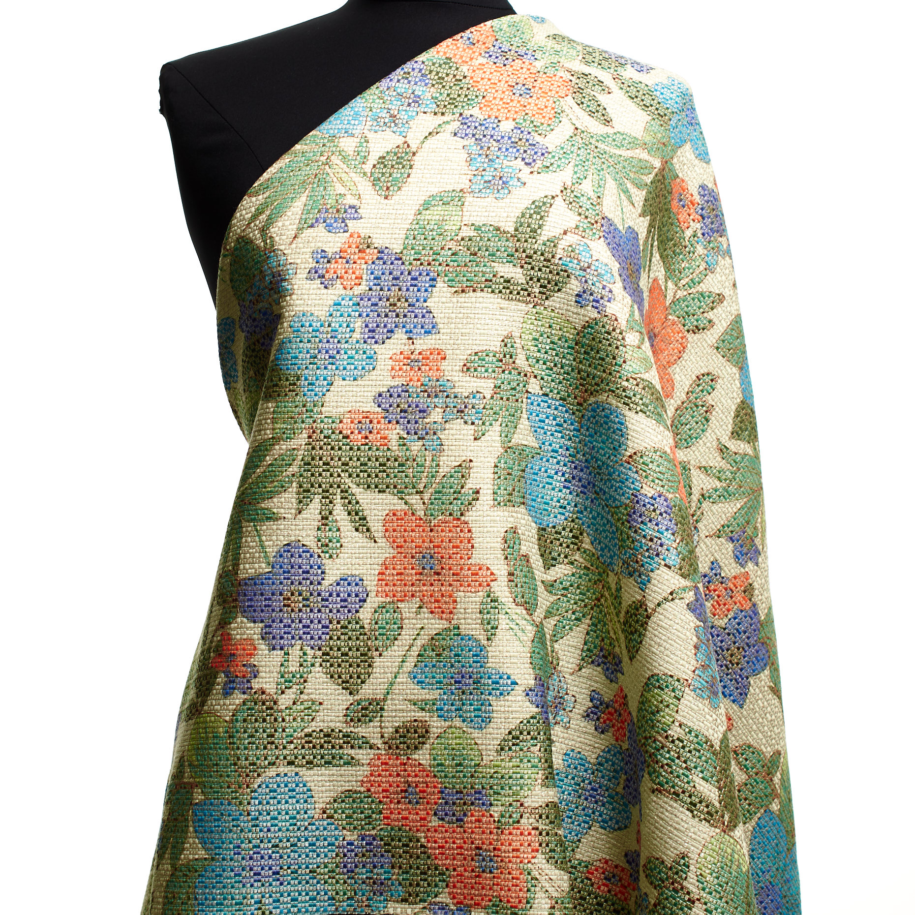 CANVAS, LINEN BLEND, PRINTED, ANTIQUE WHITE&VIVID BLUE (F000044267) - Mannequin