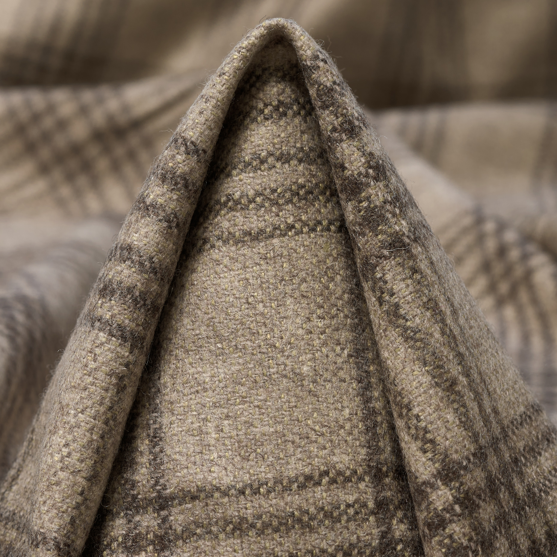 BOILED WOOL, CASHMERE BLEND, CHECK, SILVER CLOUD&WALNUT