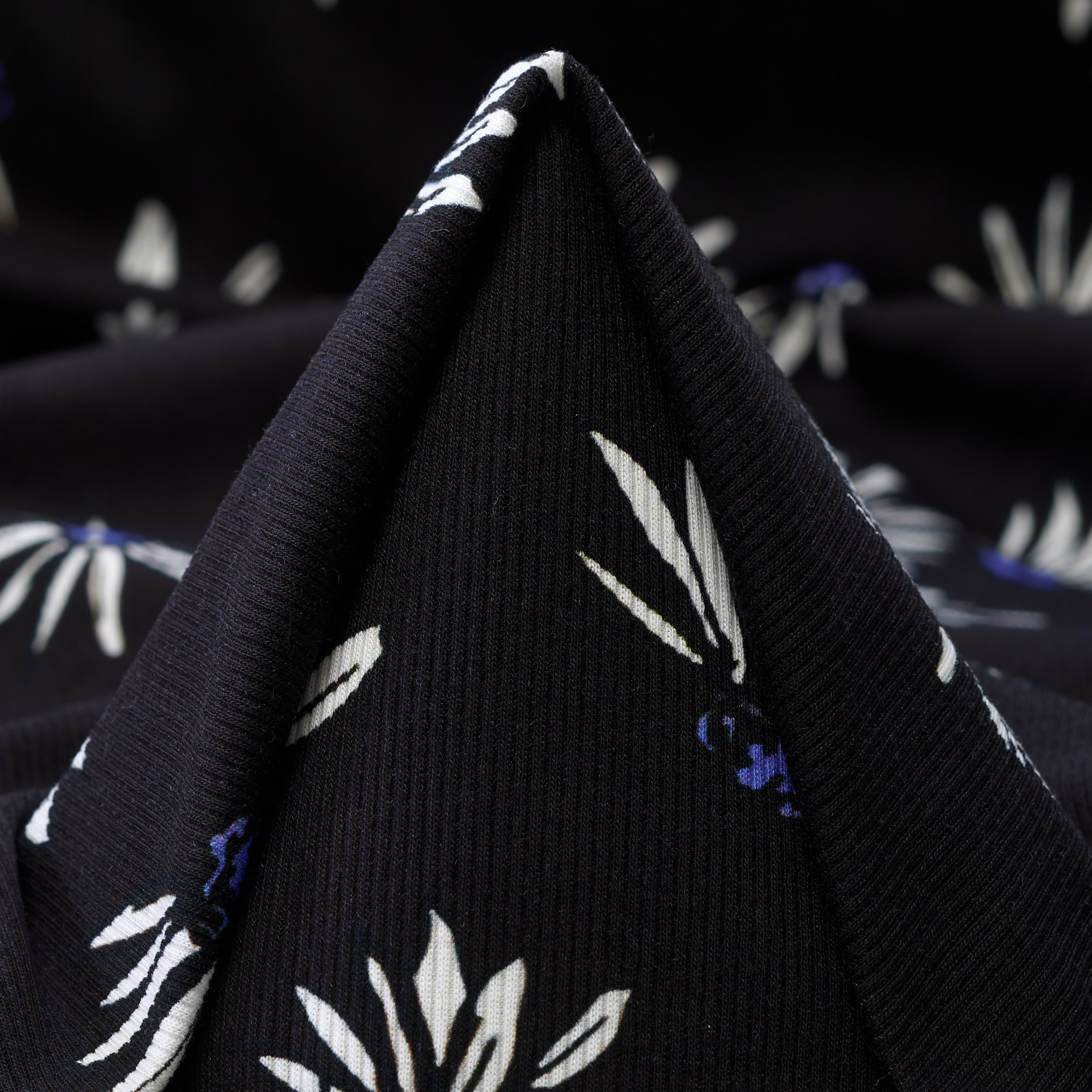 Jersey côtelé , Coton, Imprimé, Jet Black&Snow White (F000046814)