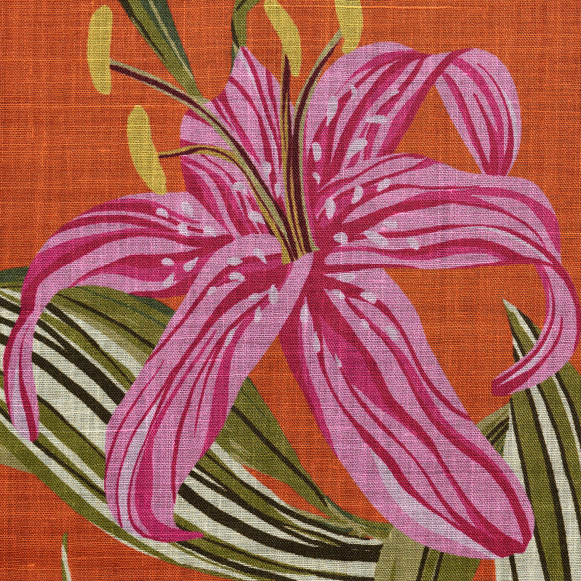 Ramie, Bedruckt, Floral, Dusty Orange&Oil Green (F000049216) - Gewebe