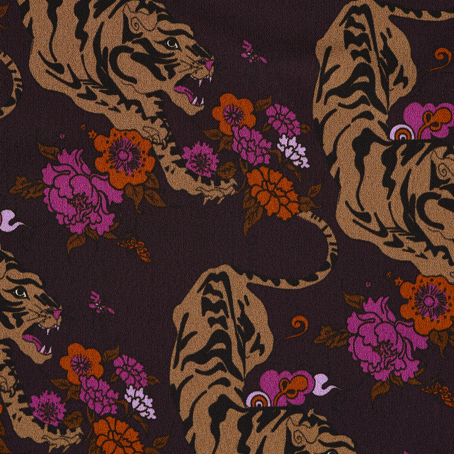 Crêpe, Imprimé, Animalier, Blackberry Wine&Tobacco Brown (F000042333) - Tissage