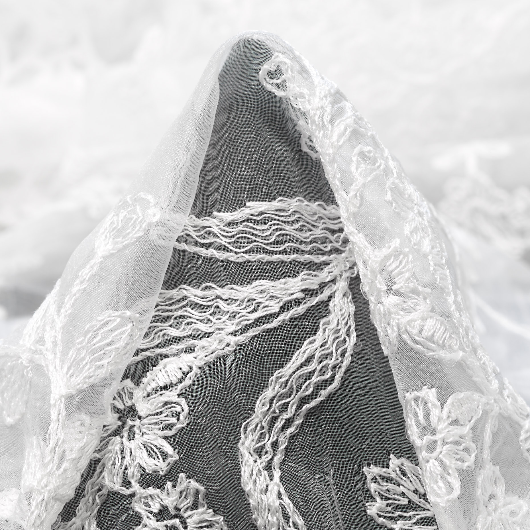 ORGANZA, EMBROIDERED, FLORAL, SNOW WHITE (B0000036)