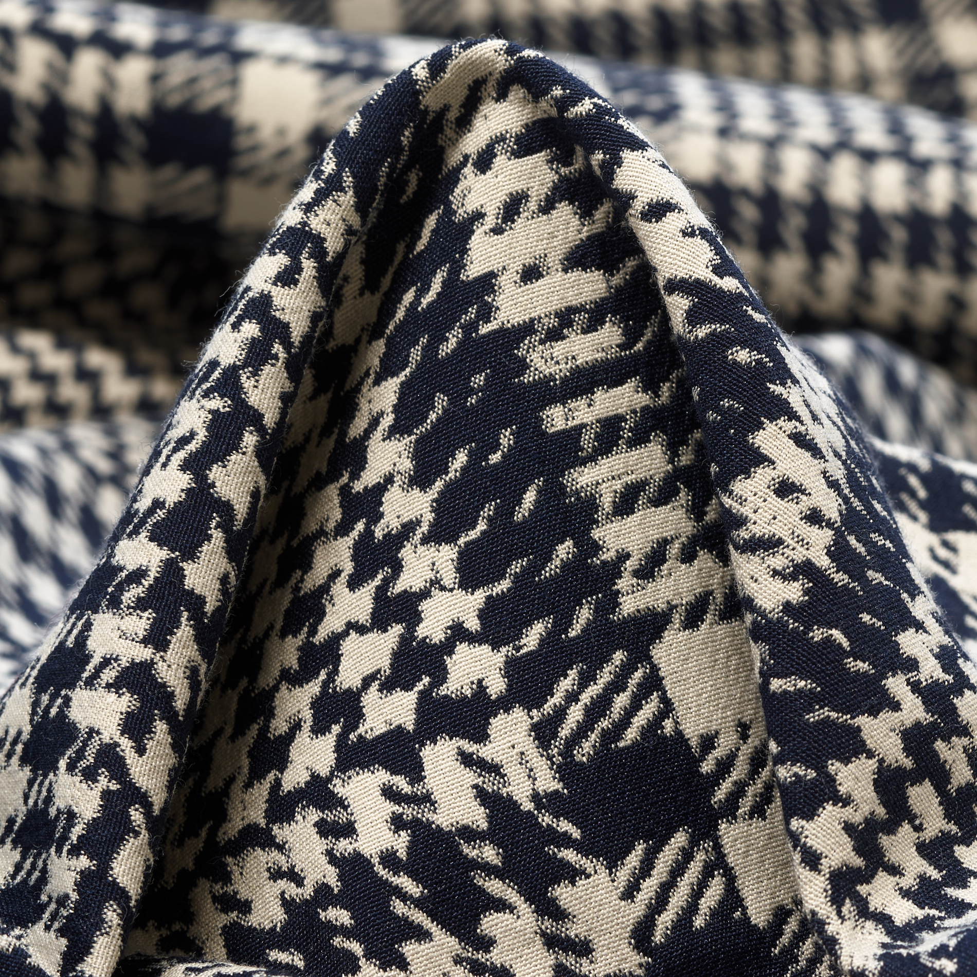 JACQUARD, COTTON ELASTIC, GLENCHECK, MIDNIGHT BLUE&IVORY (F000035388)