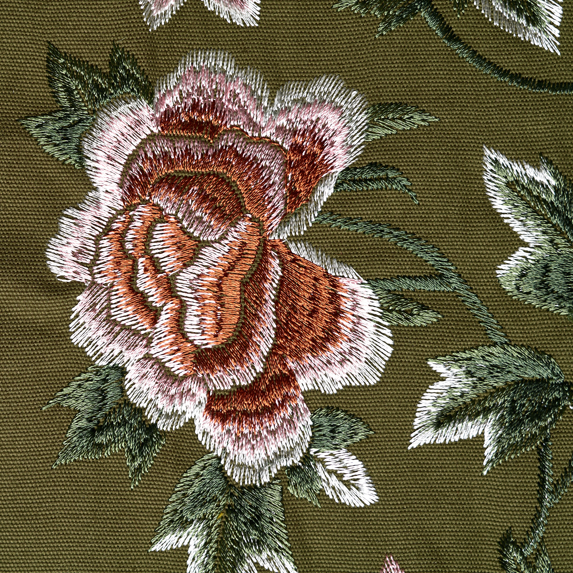 CANVAS, COTTON, EMBROIDERED, DARK OLIVE&GINGER SPICE (F000048758) - Texture
