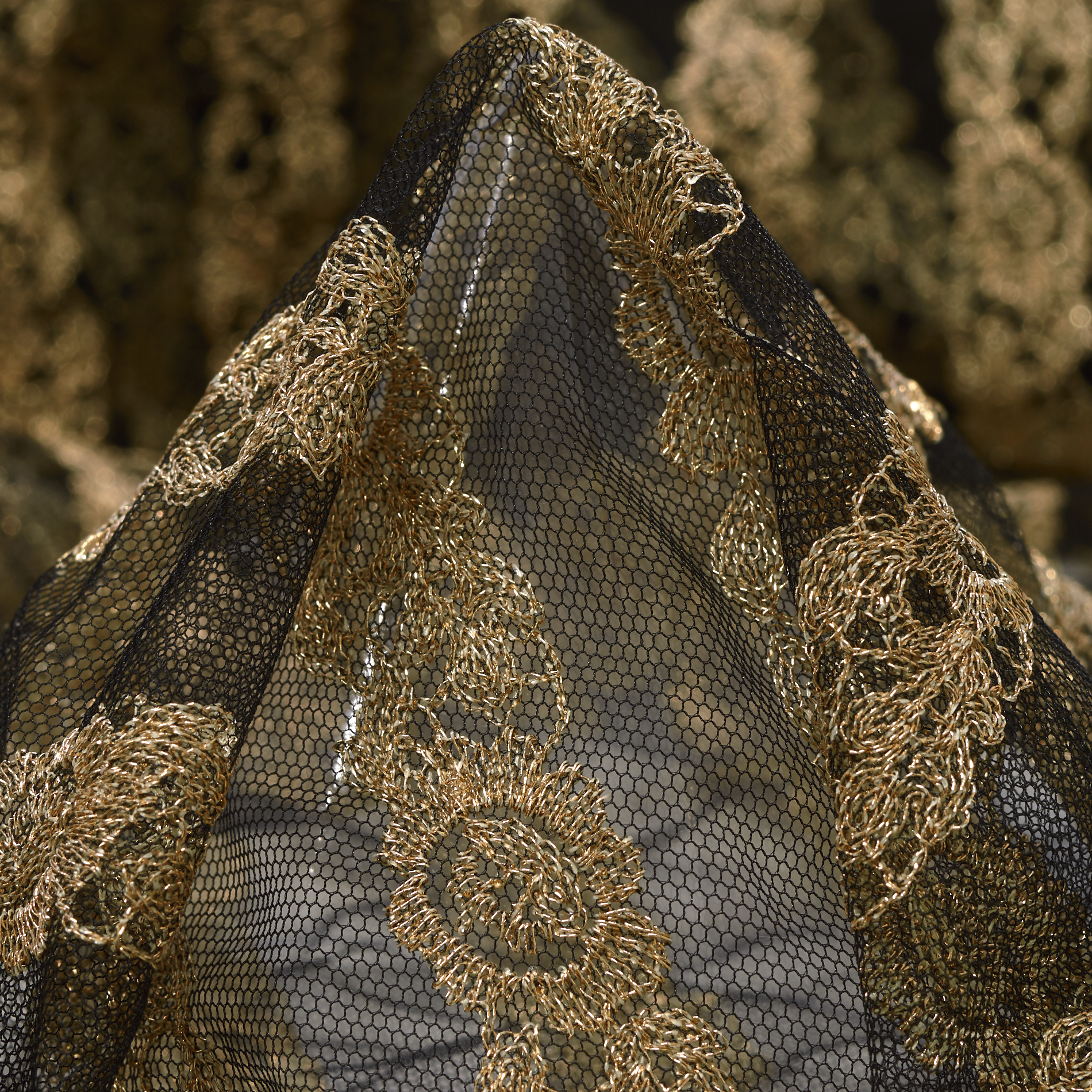 LACE, POLYAMID, STRIPES, RAVEN BLACK&RED GOLD (F000034405)