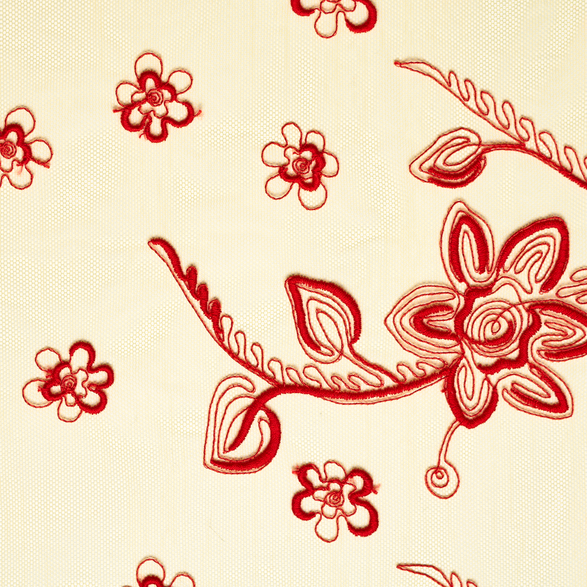 Bawełna, Tiul, Kwiatowy, Golden Cream&Lipstick (F000034414) - Tkana