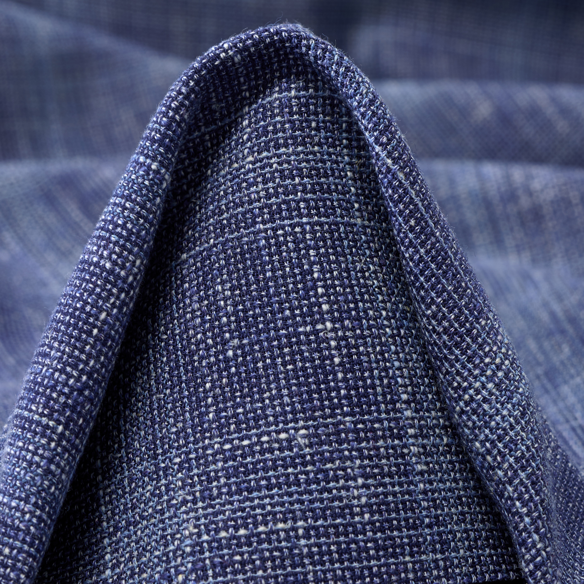 VIRGIN WOOL, LINEN BLEND, CHECK, BLUE INDIGO&BRILLIANT WHITE (F000047940)