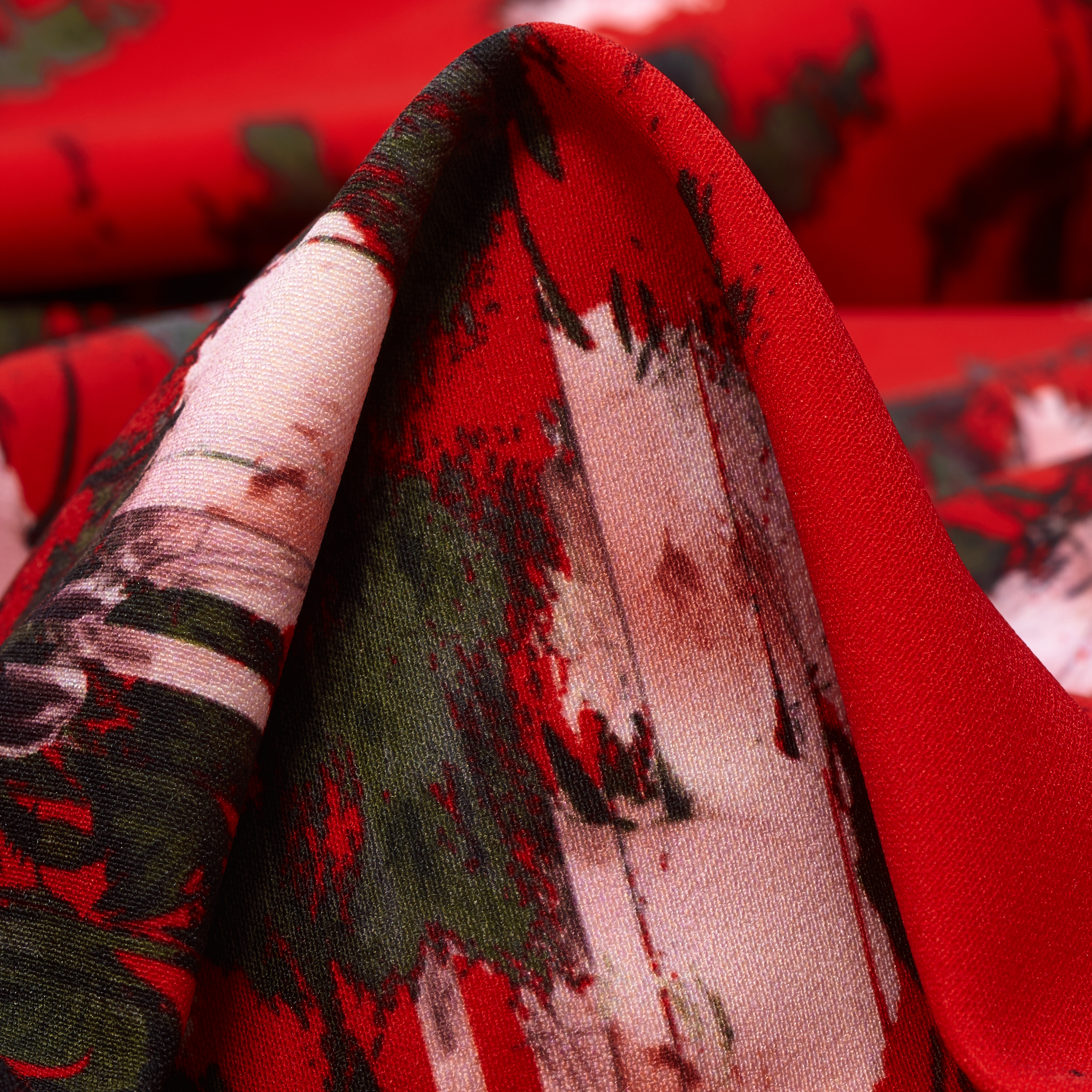 Креп, Принт, Цветы, True Red (F000034614)