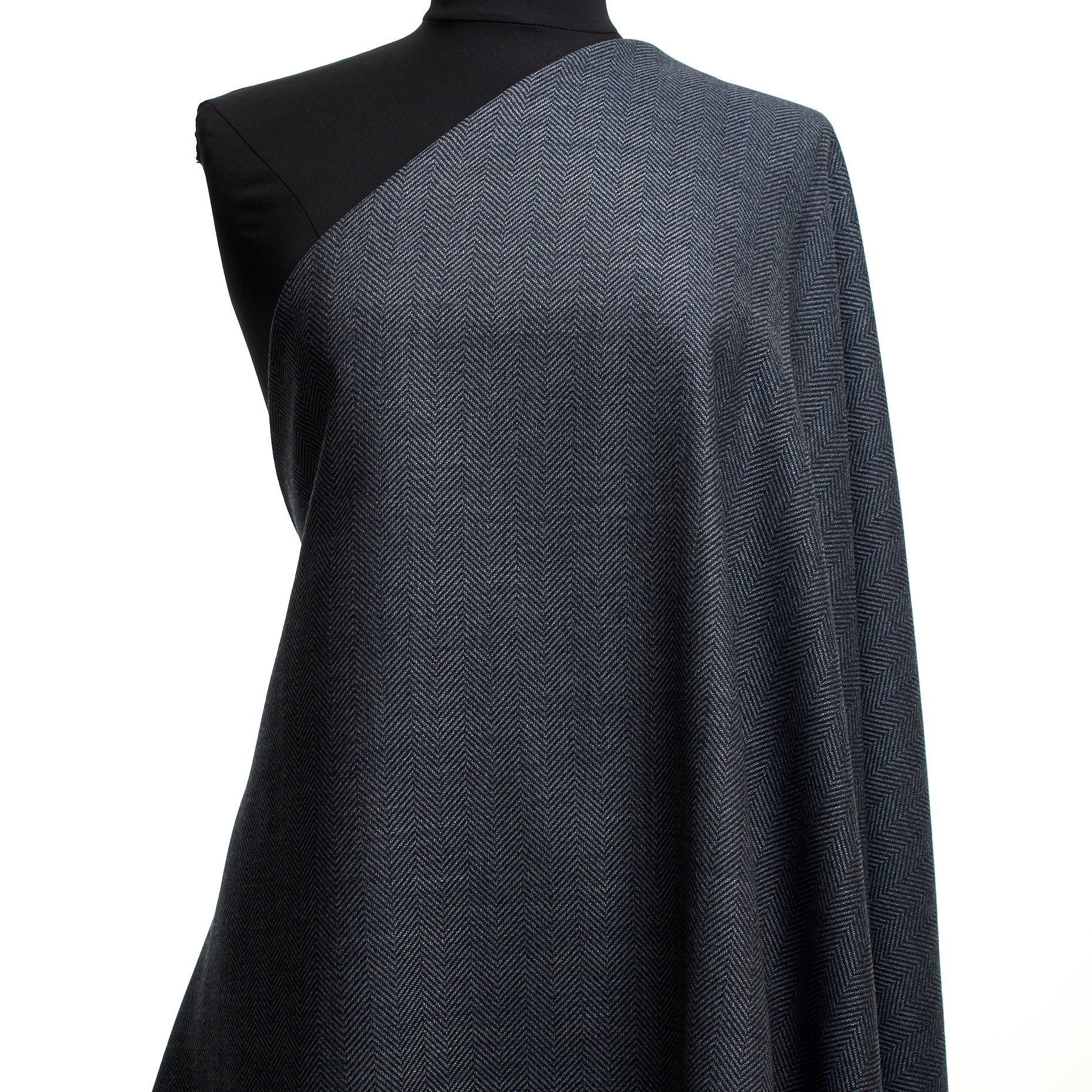 HERRINGBONE, COTTON, VIRGIN WOOL, BLUE INDIGO&RAVEN BLACK (F000044490) - Mannequin