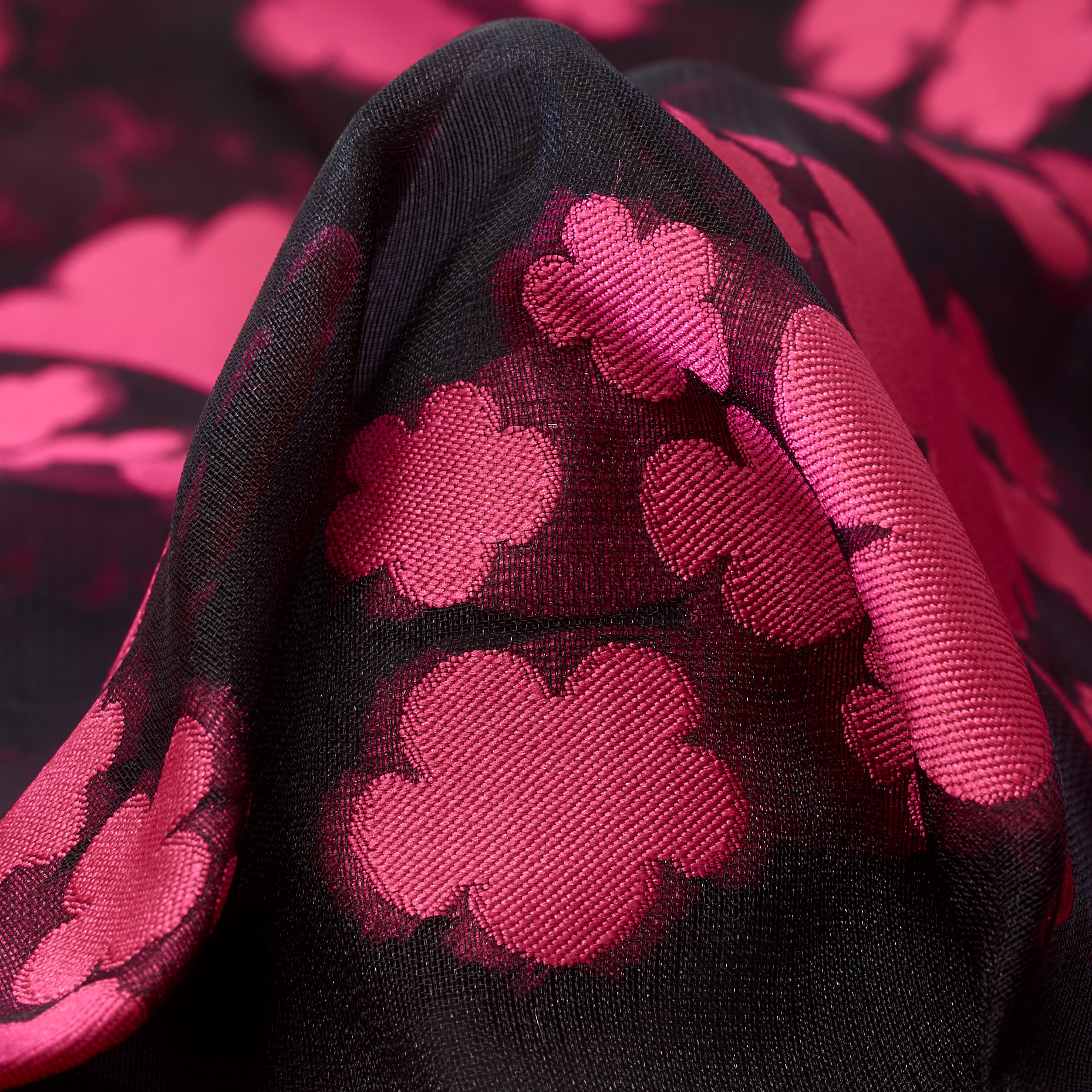 Żakard, Organza, Kwiatowy, Raspberry