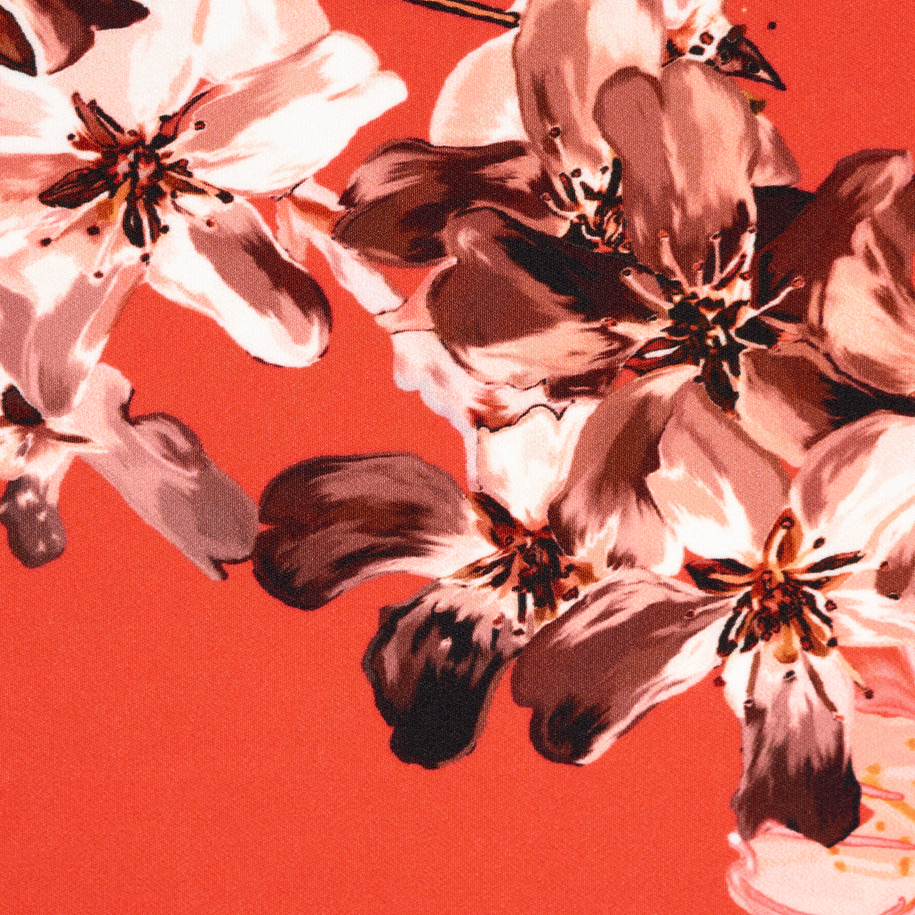 Креп, Принт, Цветы, Hot Coral (F000042667) - Ткань