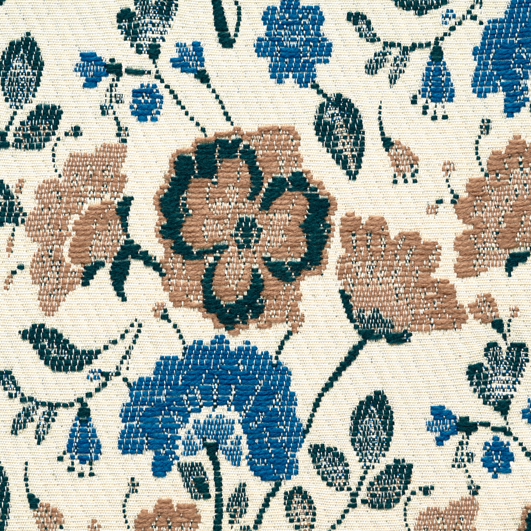JACQUARD, COTTON BLEND, FLORAL, ANTIQUE WHITE&MEDITERRANEAN BLUE (P000003450) - Texture