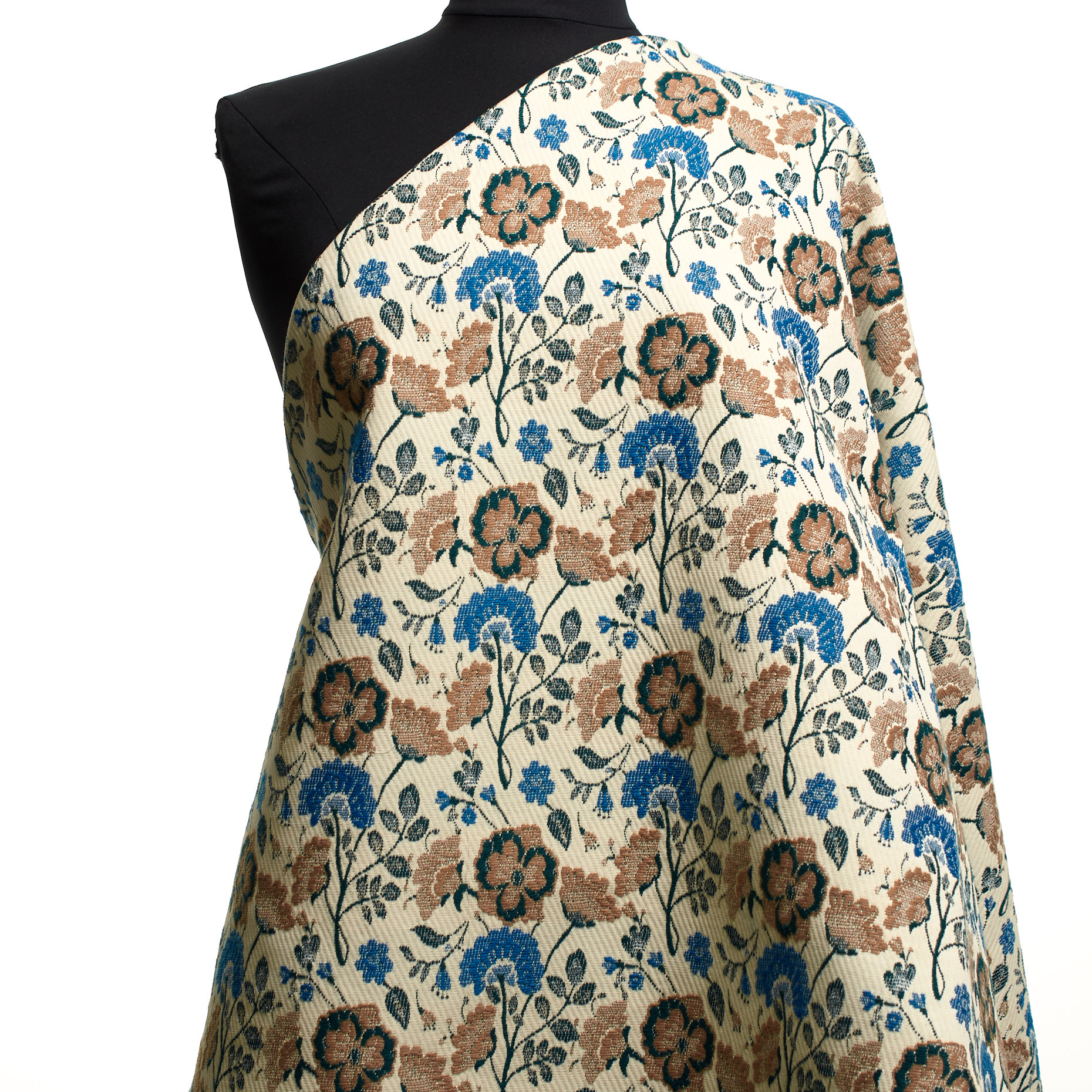 JACQUARD, COTTON BLEND, FLORAL, ANTIQUE WHITE&MEDITERRANEAN BLUE (P000003450) - Mannequin