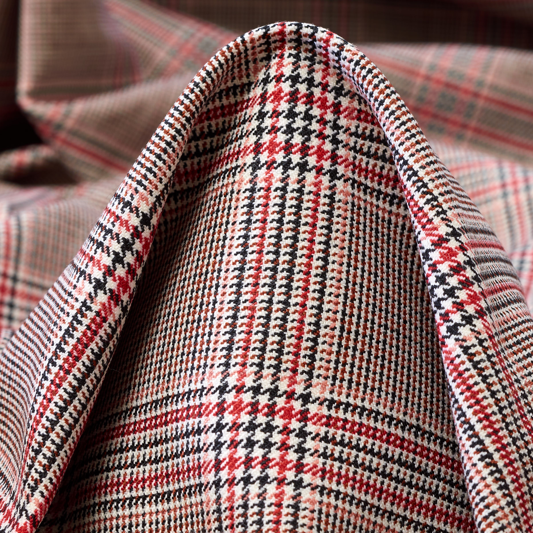 WOOL BLEND, ELASTIC, GLENCHECK, LIPSTICK&IVORY