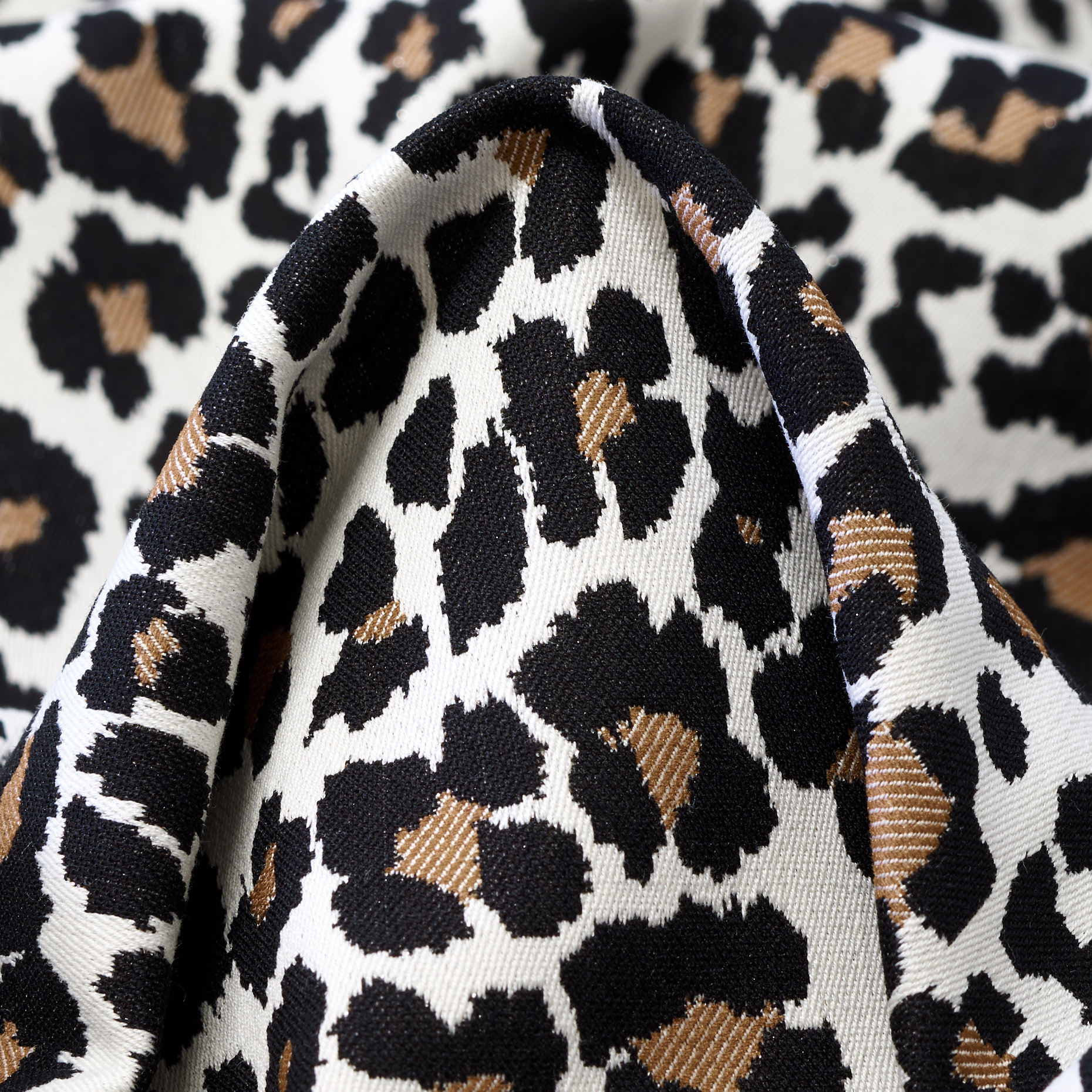 Żakard, Stretch, Lurex, Brilliant White&Pecan Nut